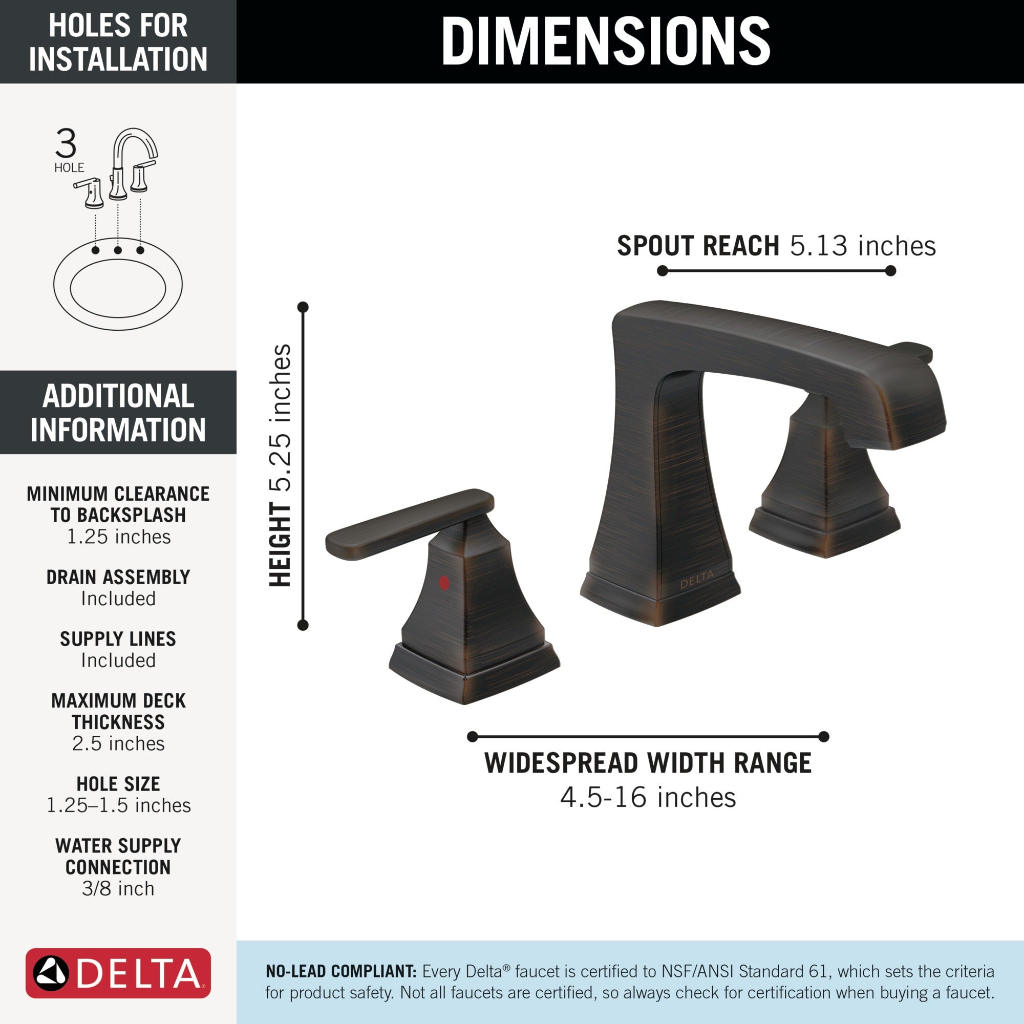 Delta Ashlyn® Two Handle Widespread Bathroom Faucet with EZ Anchor®