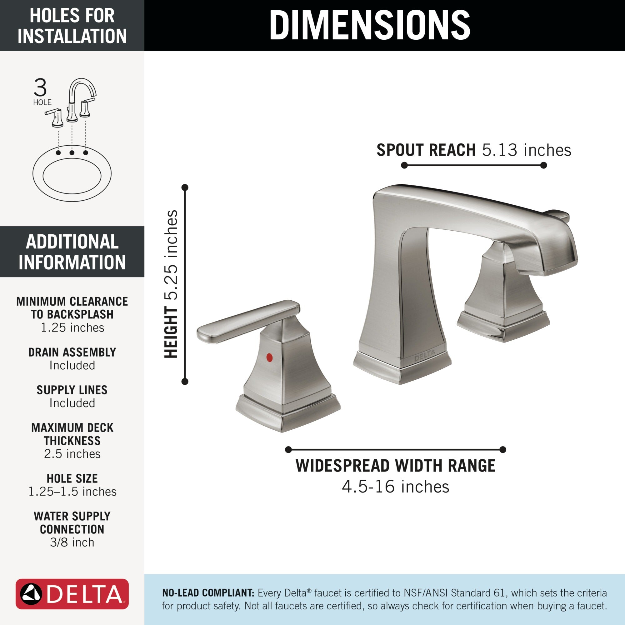 Delta Ashlyn® Two Handle Widespread Bathroom Faucet with EZ Anchor®