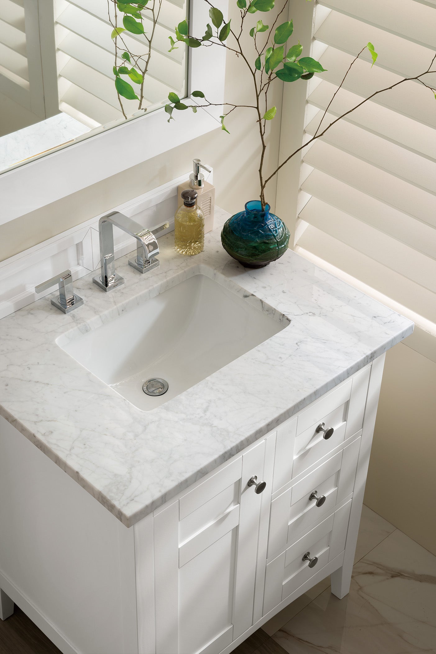 James Martin Palisades 30" Single Vanity in Bright White with 3cm Countertop