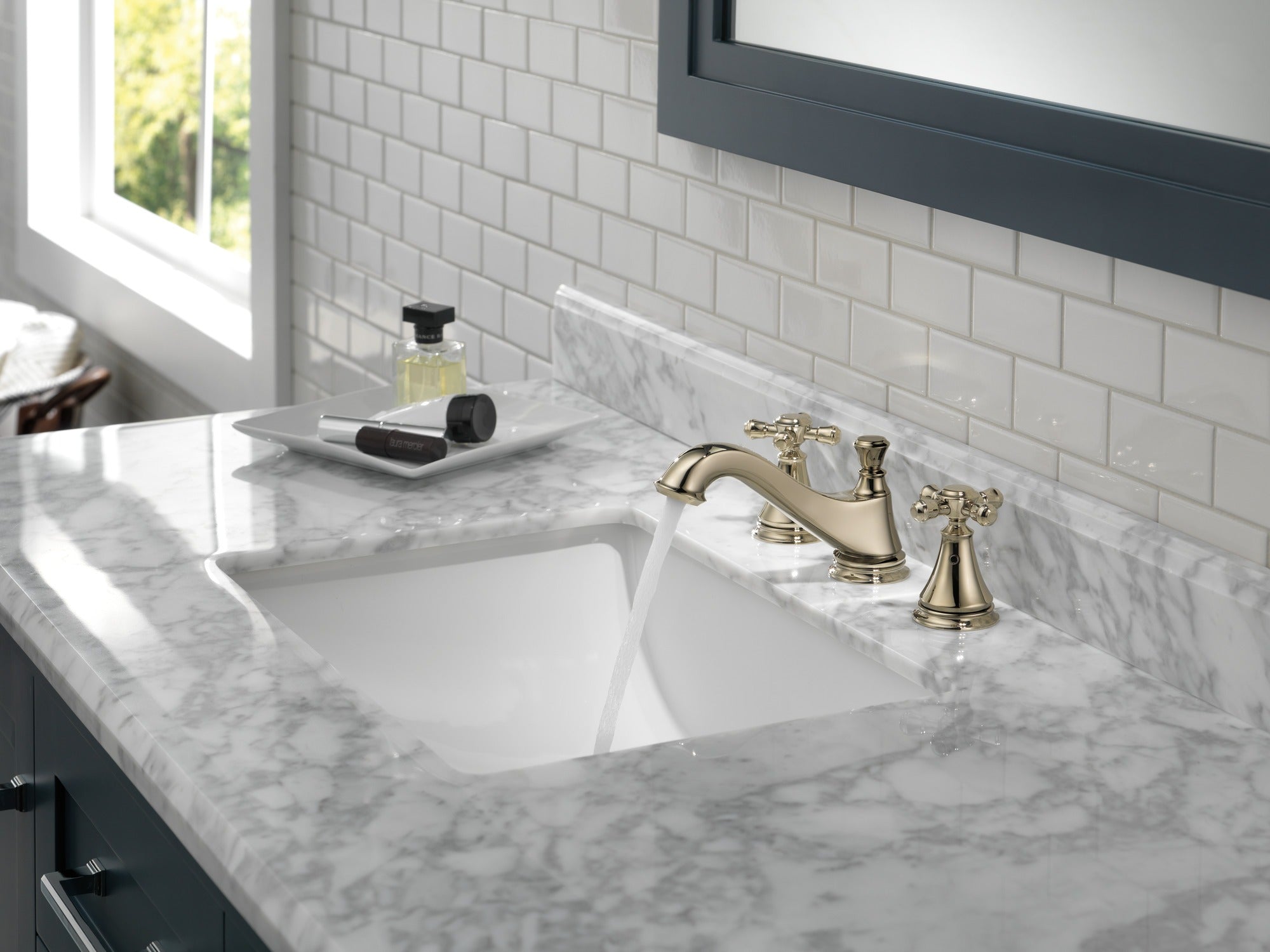 Delta Cassidy® Two Handle Widespread Bathroom Faucet - Low Arc Spout - Less Handles
