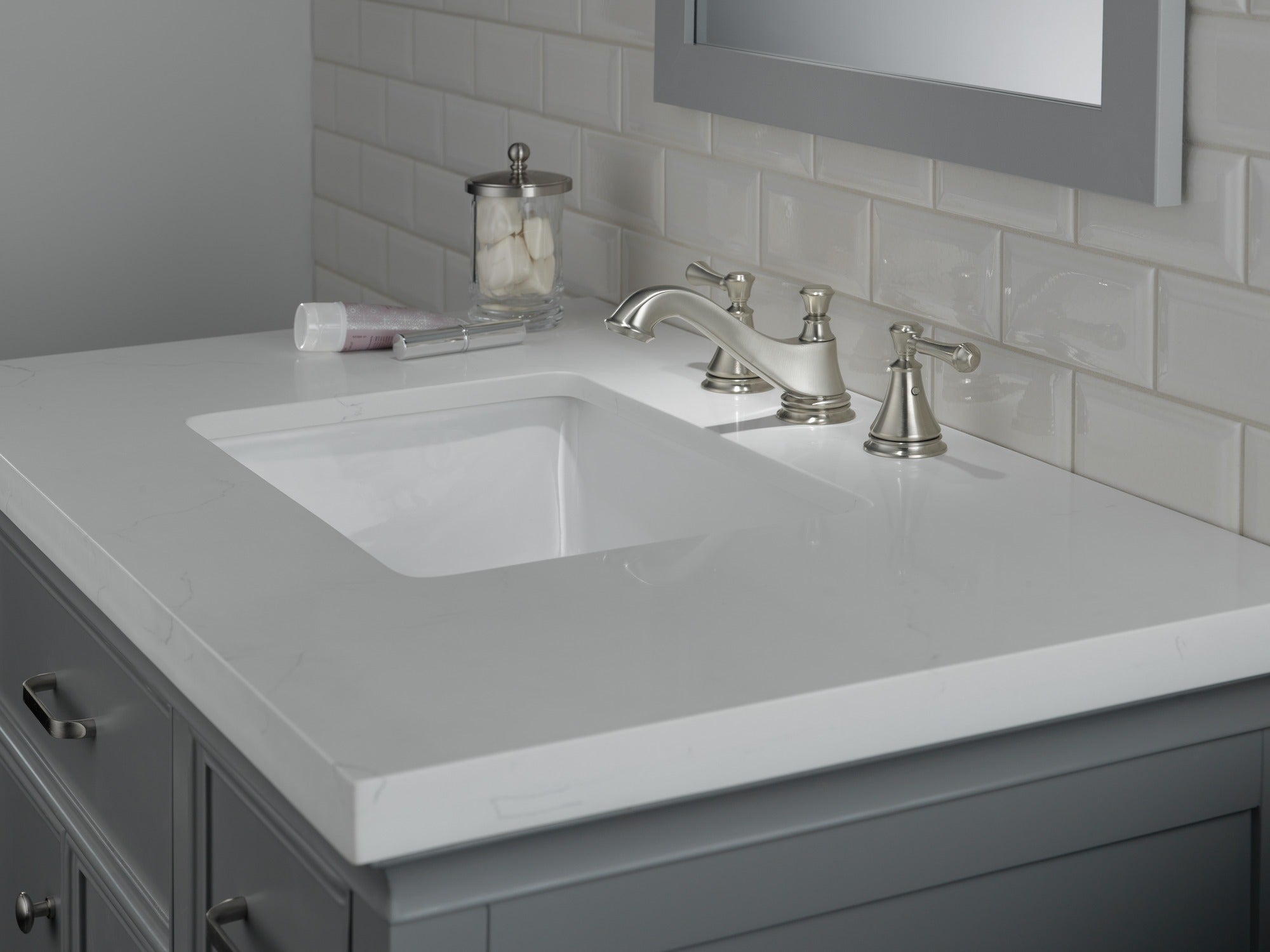 Delta Cassidy® Two Handle Widespread Bathroom Faucet - Low Arc Spout - Less Handles