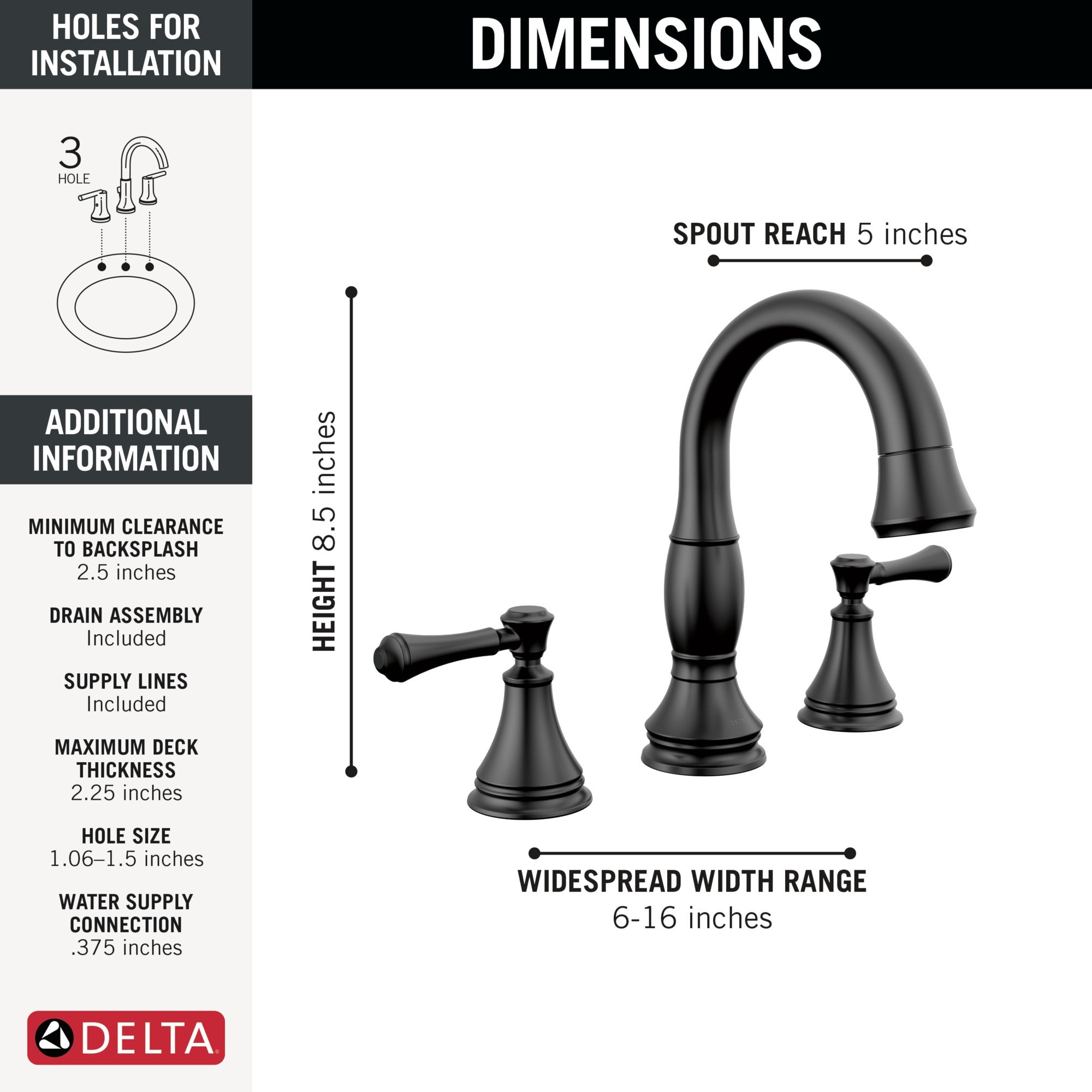 Delta Cassidy® Two Handle Widespread Pull Down Bathroom