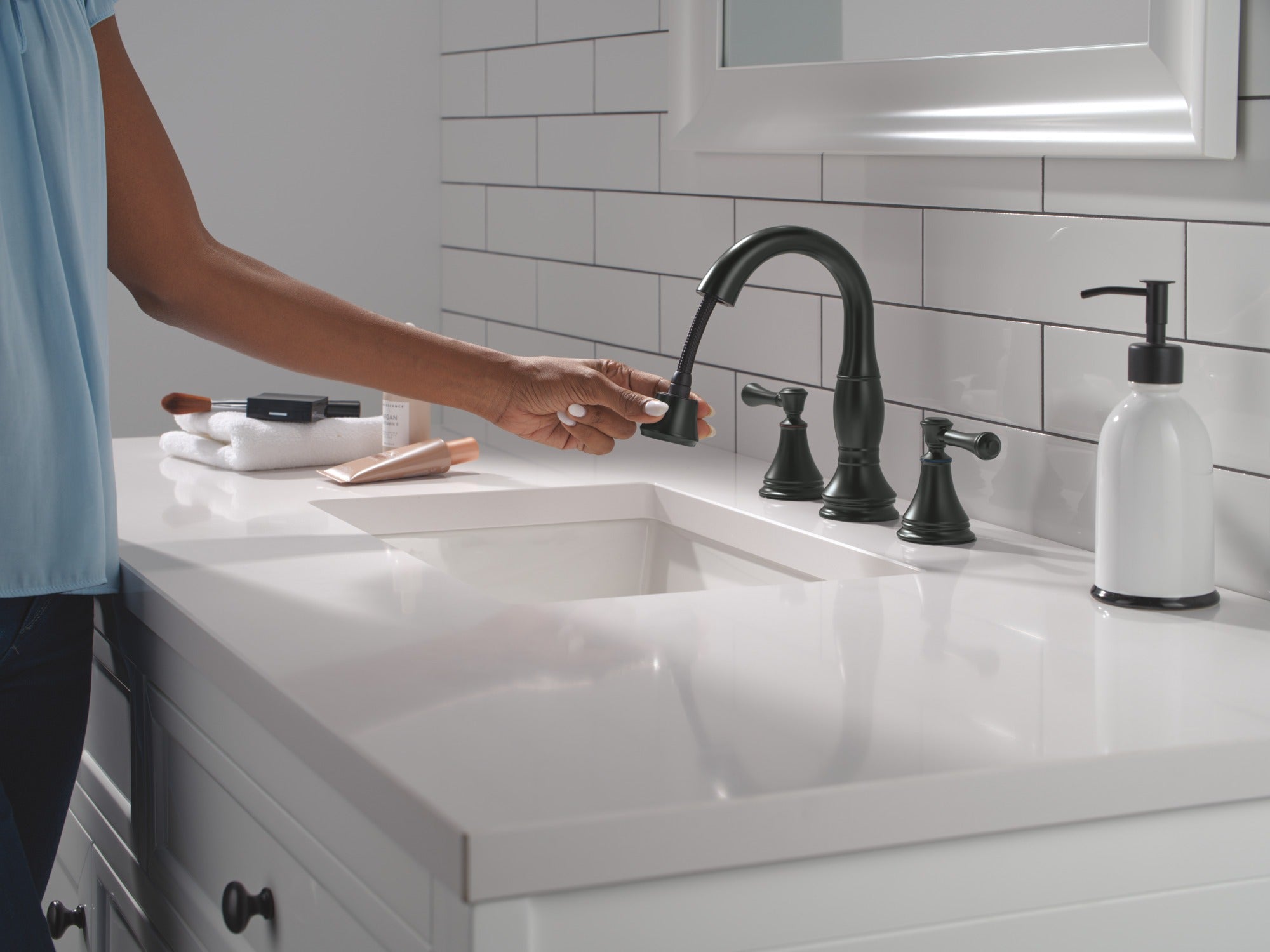 Delta Cassidy® Two Handle Widespread Pull Down Bathroom