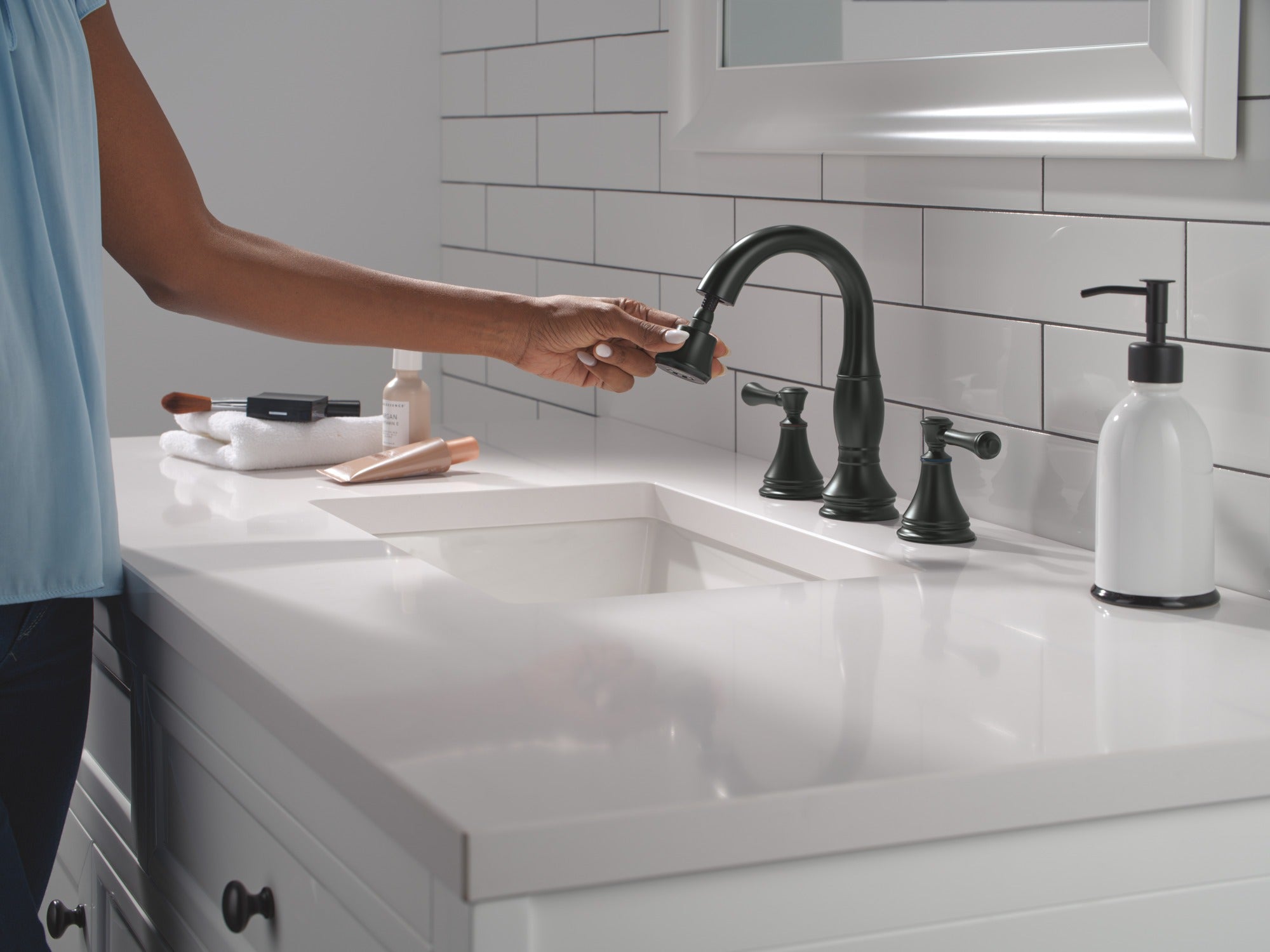 Delta Cassidy® Two Handle Widespread Pull Down Bathroom
