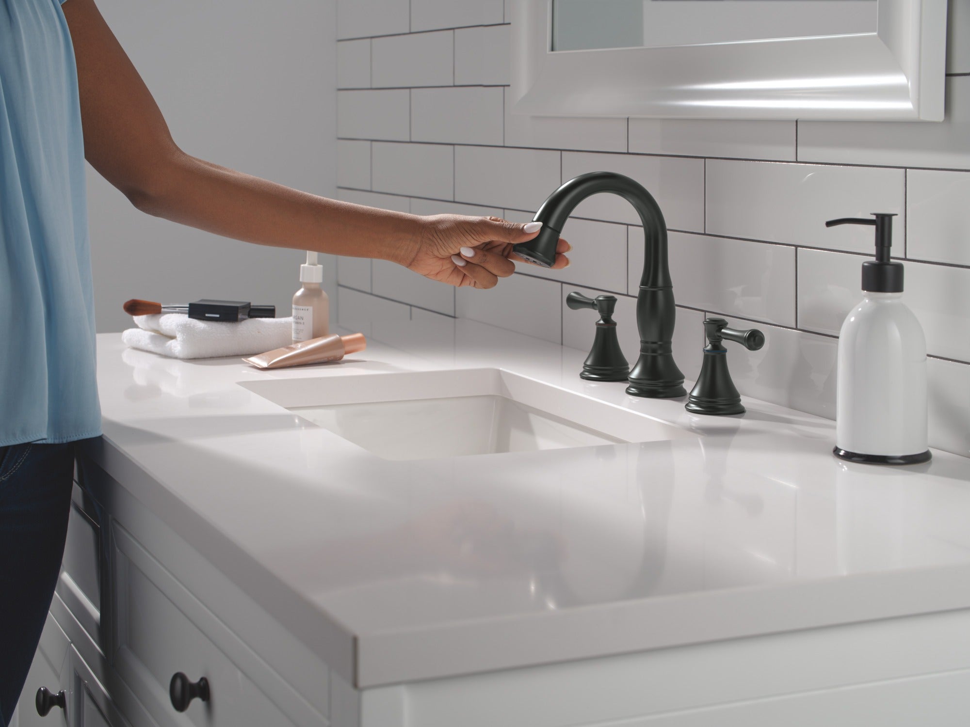 Delta Cassidy® Two Handle Widespread Pull Down Bathroom
