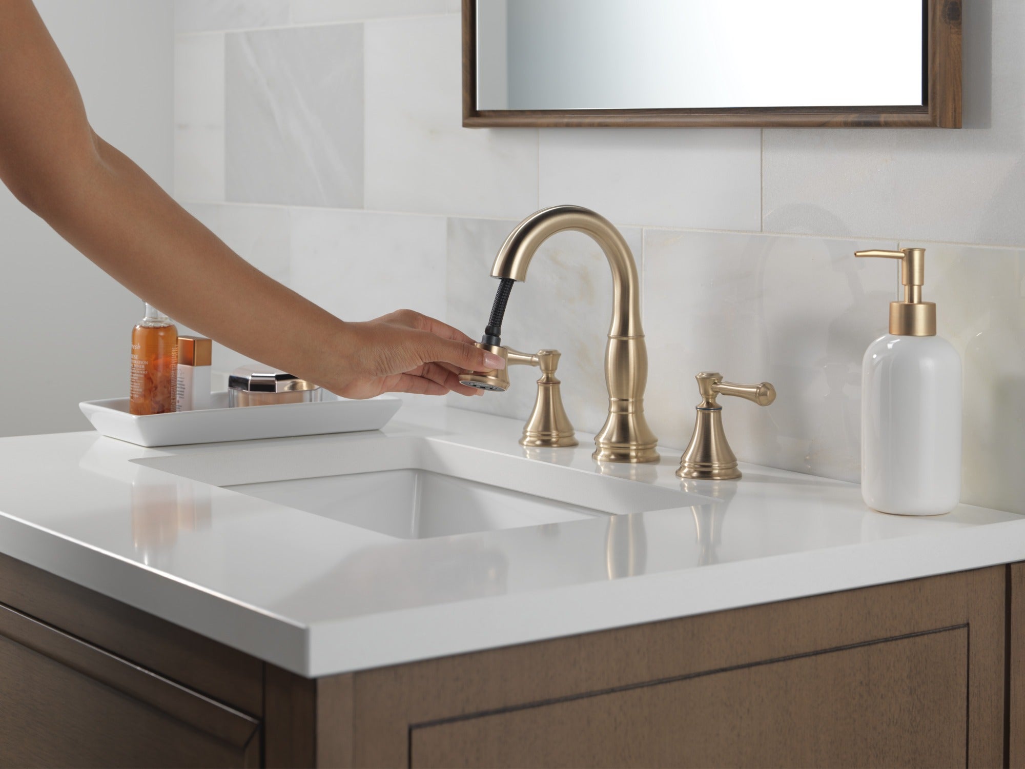 Delta Cassidy® Two Handle Widespread Pull Down Bathroom Faucet