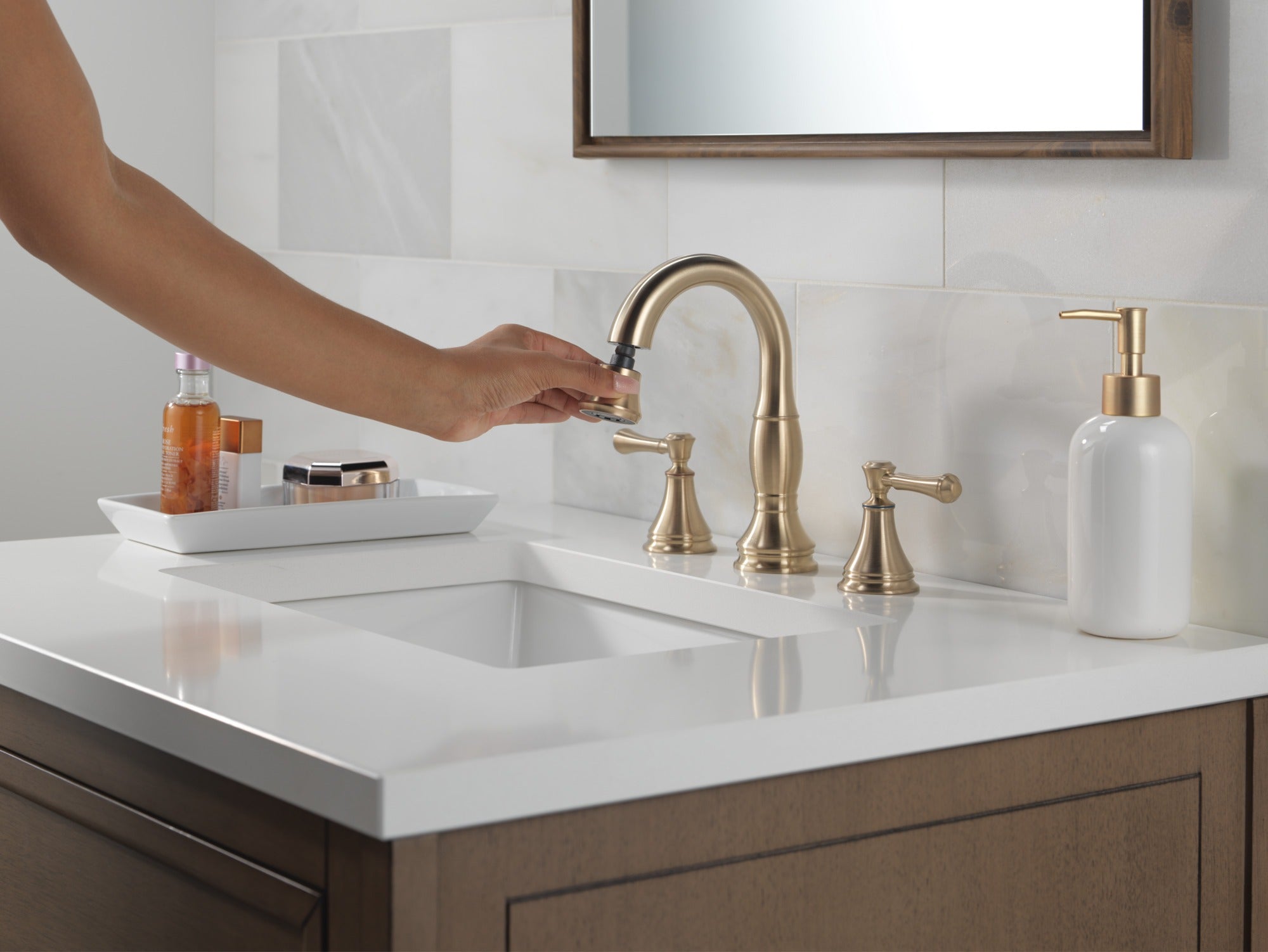 Delta Cassidy® Two Handle Widespread Pull Down Bathroom Faucet