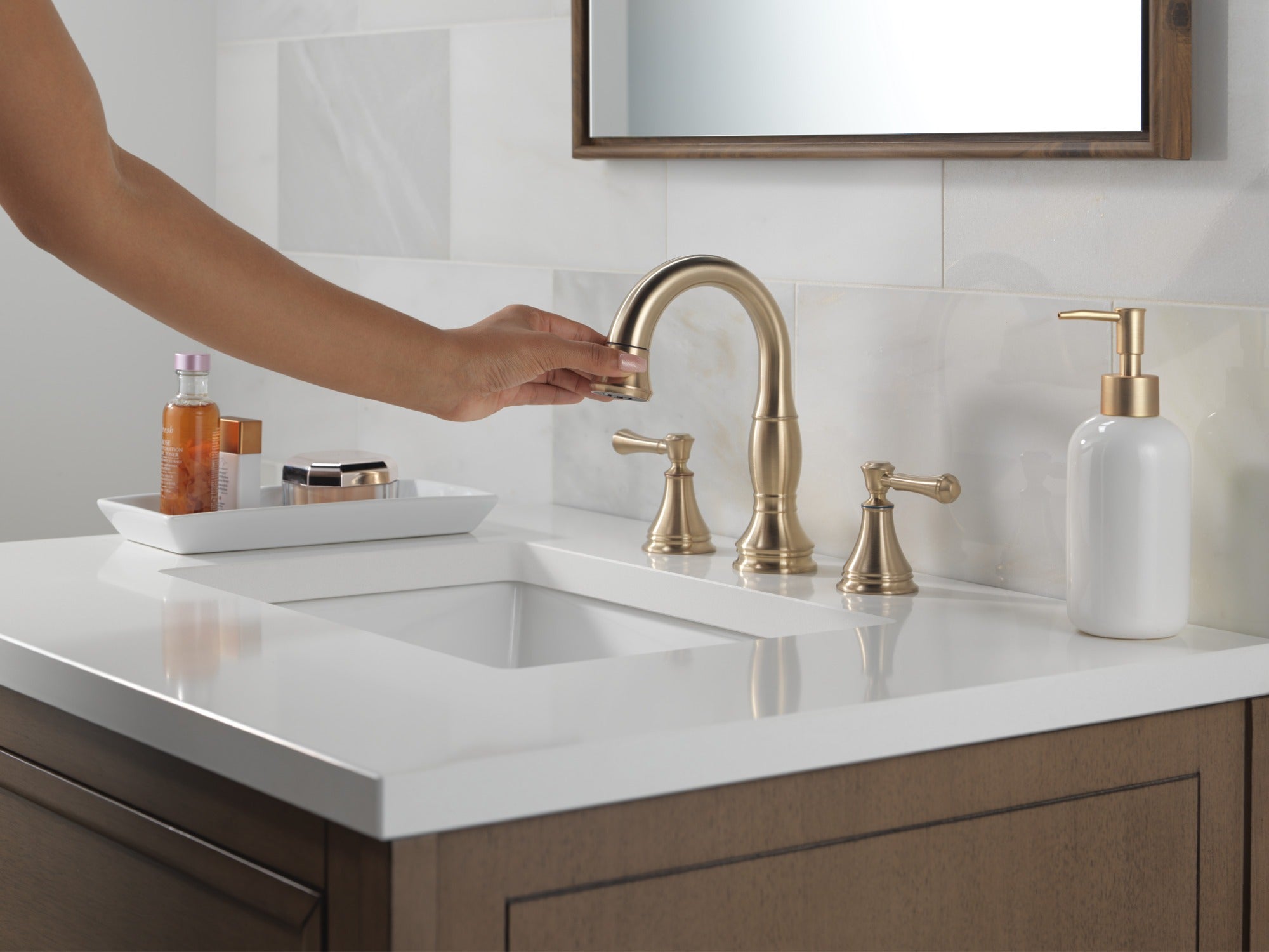 Delta Cassidy® Two Handle Widespread Pull Down Bathroom Faucet