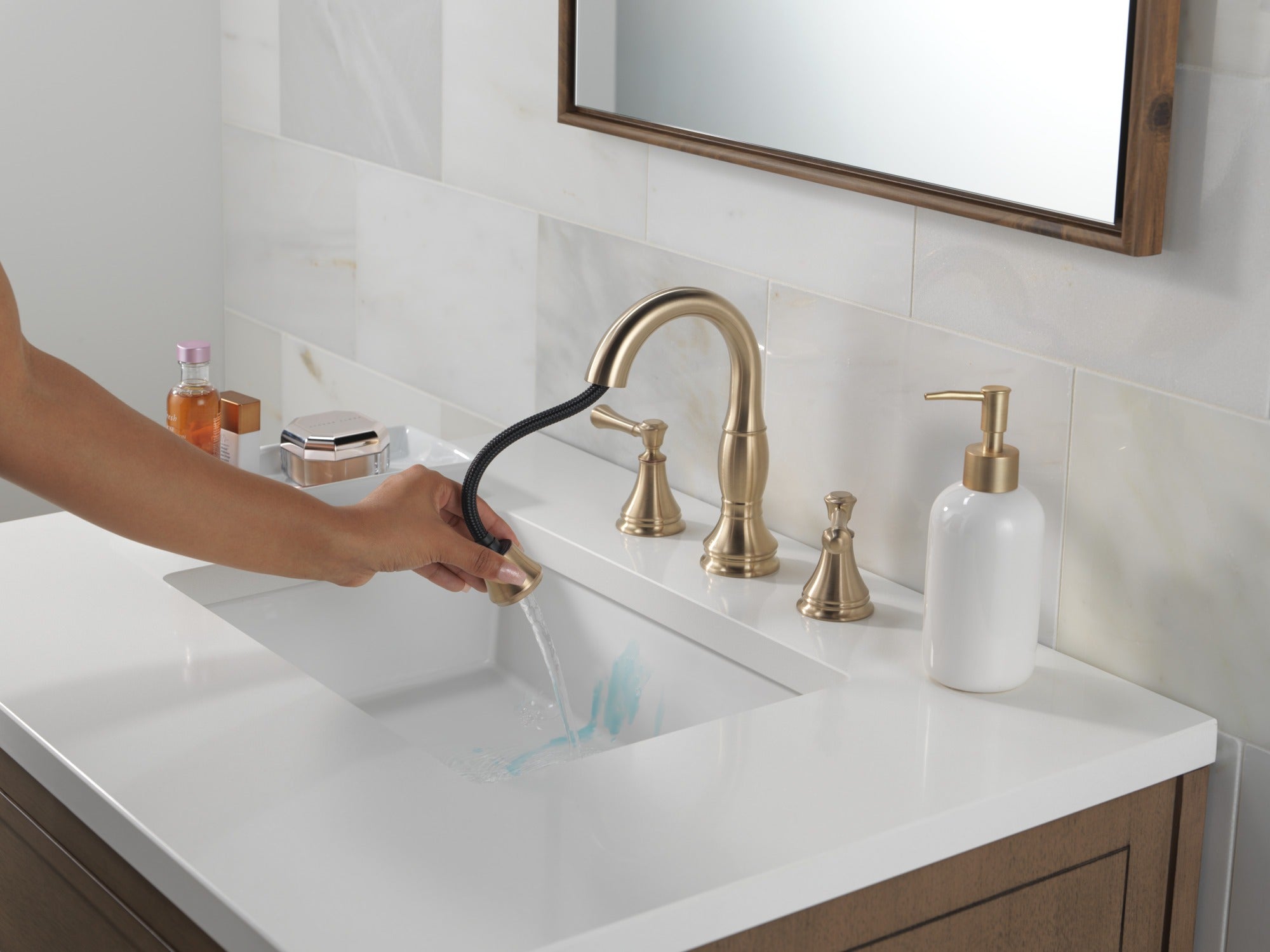 Delta Cassidy® Two Handle Widespread Pull Down Bathroom Faucet