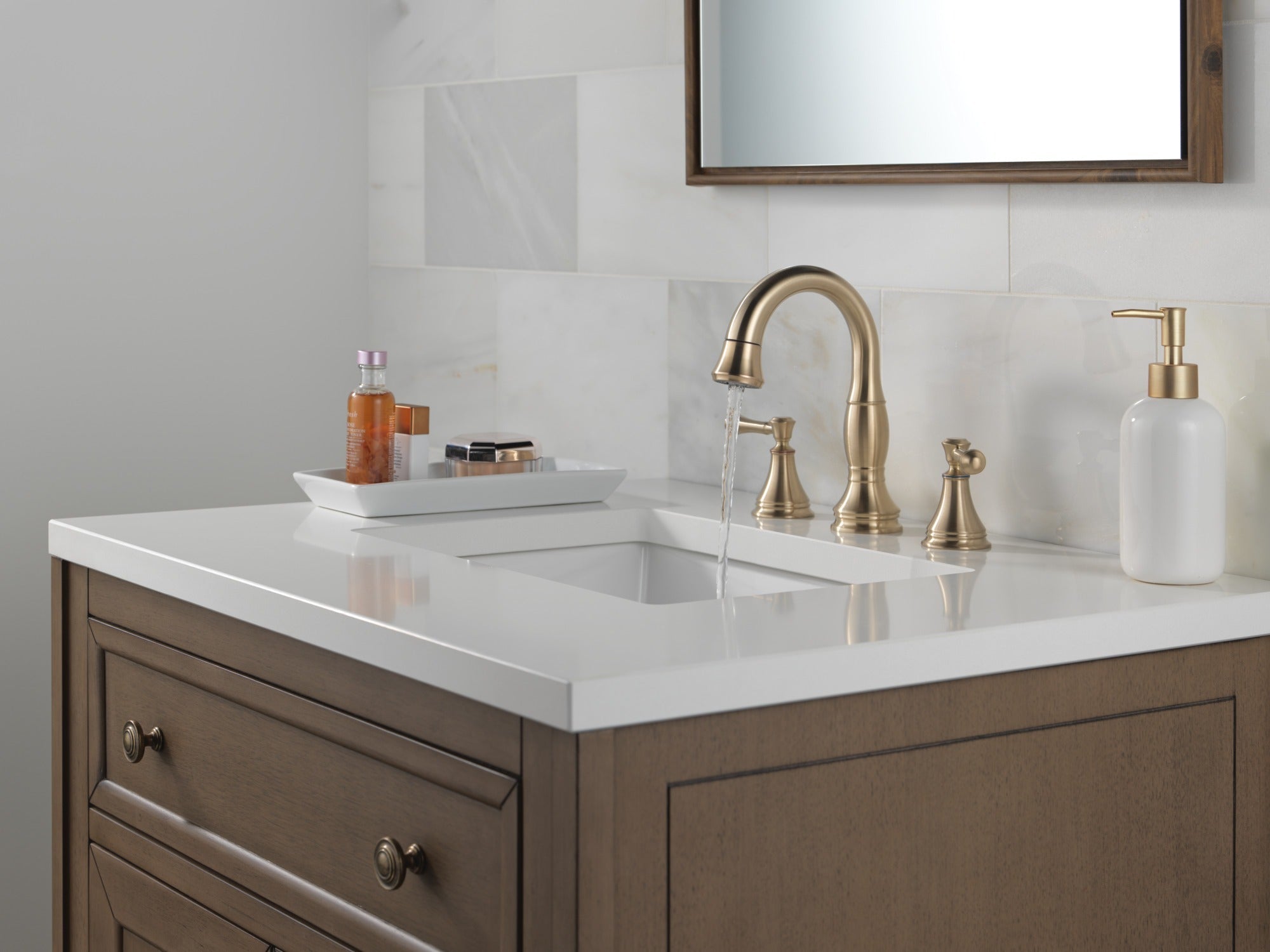Delta Cassidy® Two Handle Widespread Pull Down Bathroom Faucet