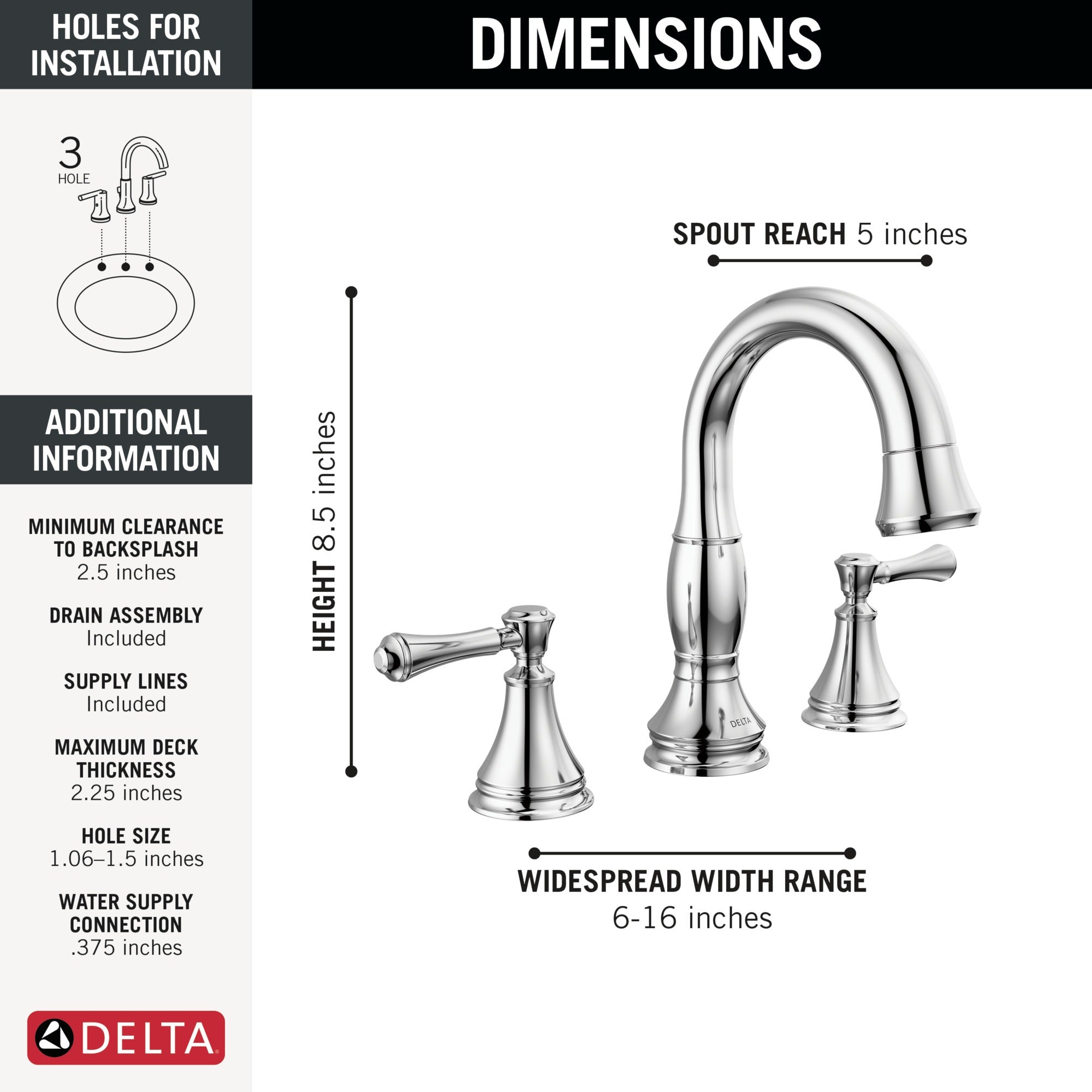 Delta Cassidy® Two Handle Widespread Pull Down Bathroom Faucet