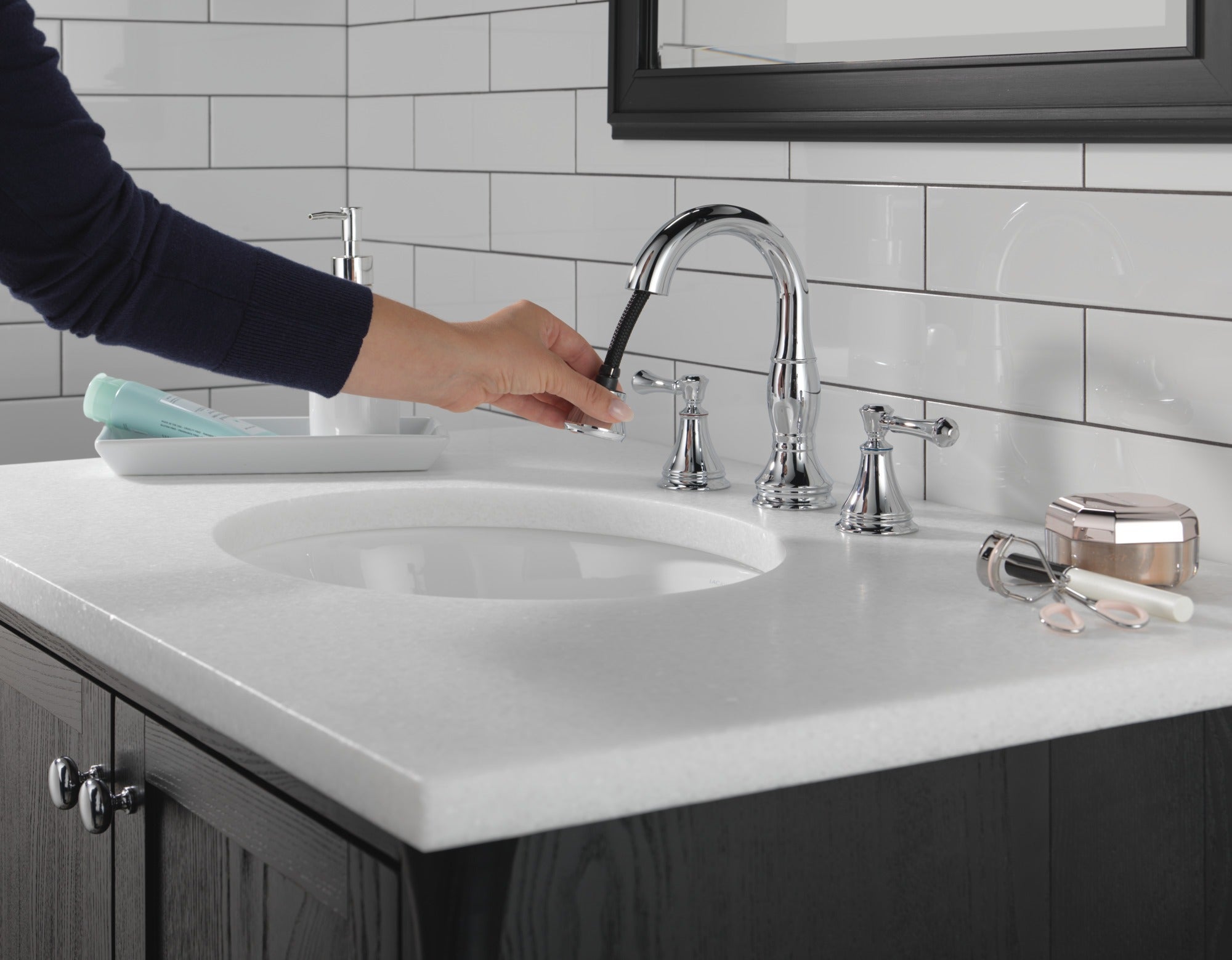 Delta Cassidy® Two Handle Widespread Pull Down Bathroom Faucet