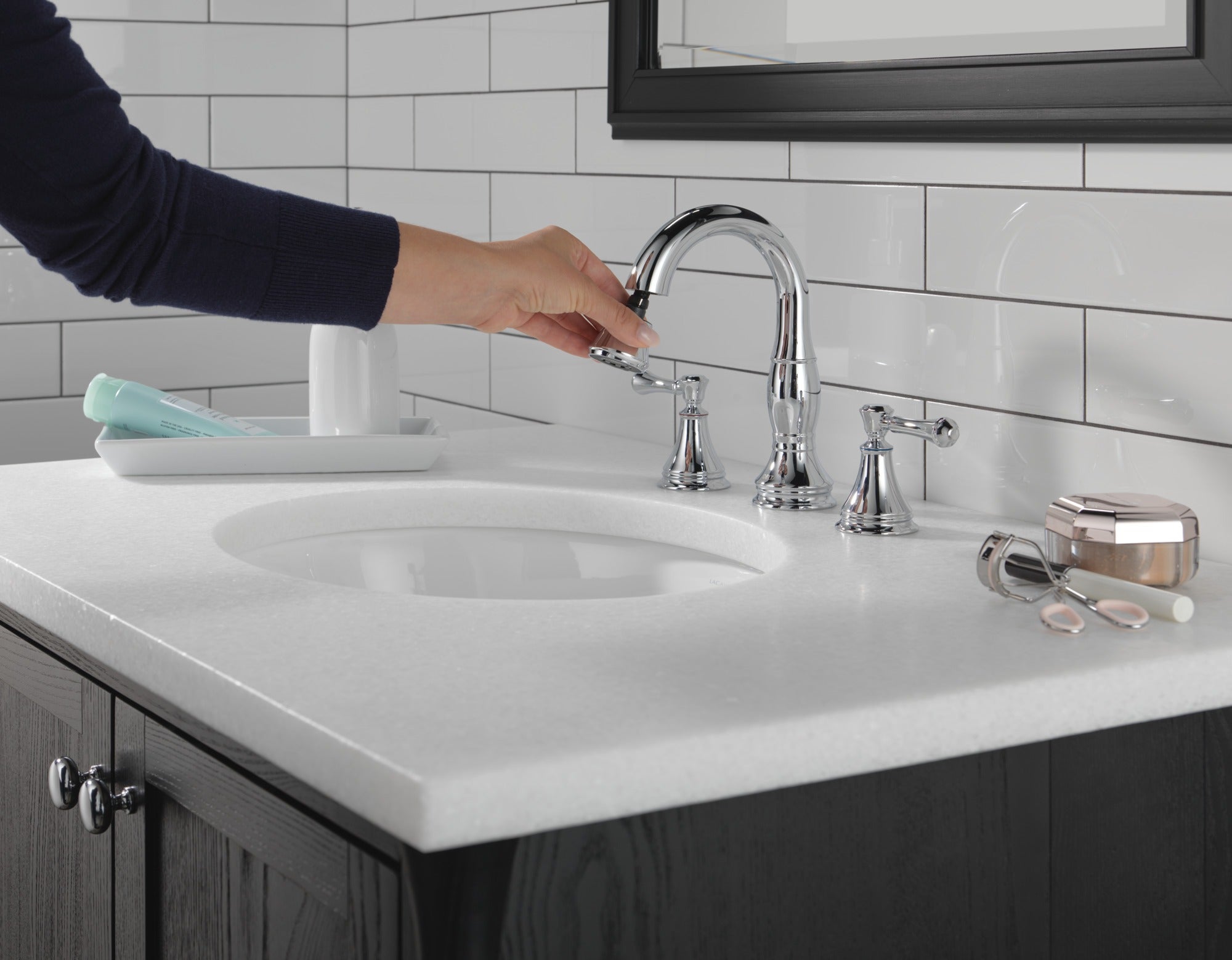 Delta Cassidy® Two Handle Widespread Pull Down Bathroom Faucet