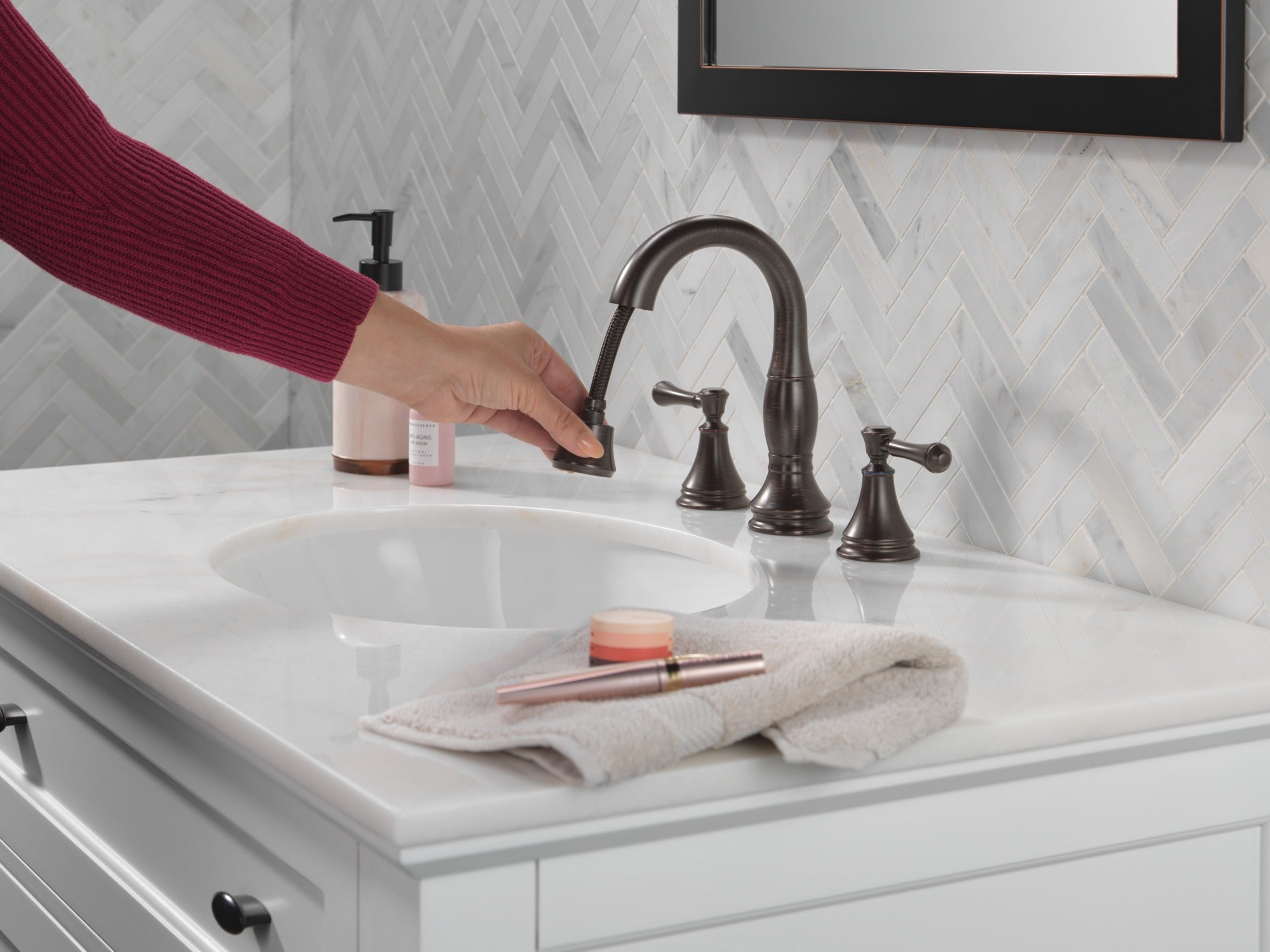 Delta Cassidy® Two Handle Widespread Pull Down Bathroom Faucet