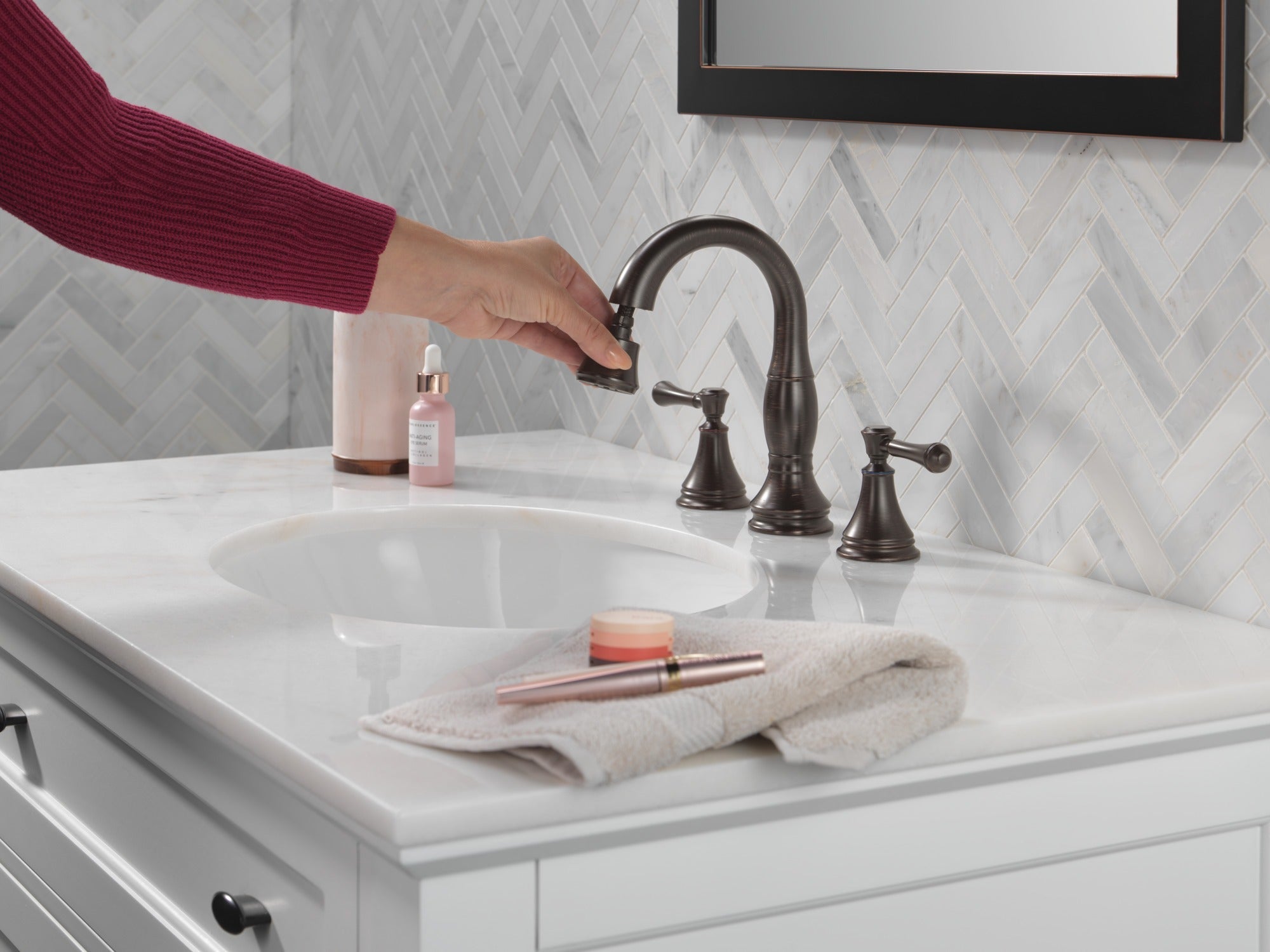 Delta Cassidy® Two Handle Widespread Pull Down Bathroom Faucet