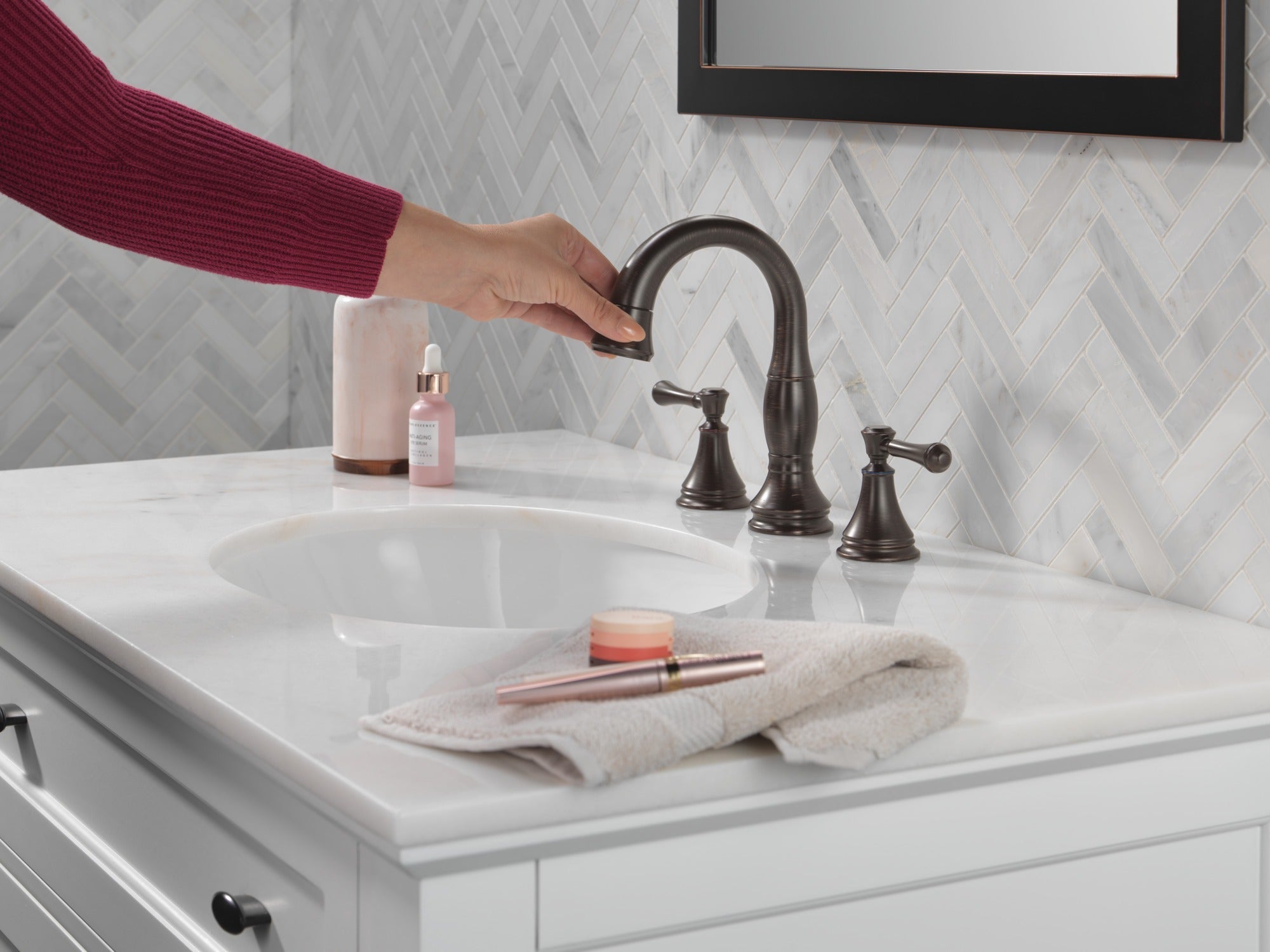 Delta Cassidy® Two Handle Widespread Pull Down Bathroom Faucet