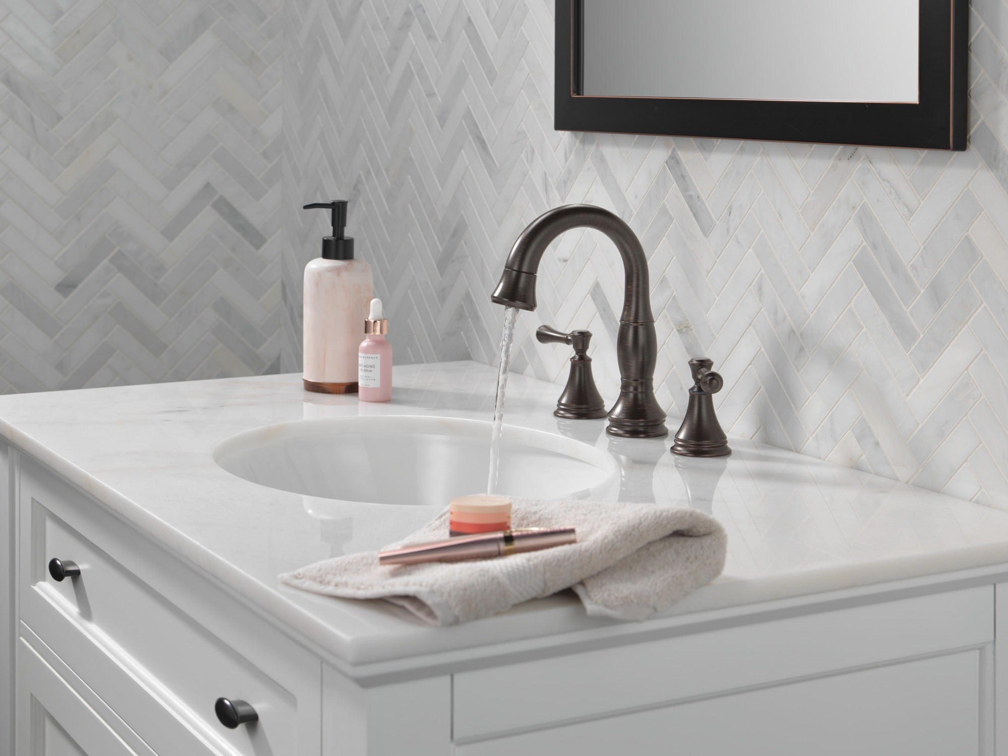 Delta Cassidy® Two Handle Widespread Pull Down Bathroom Faucet