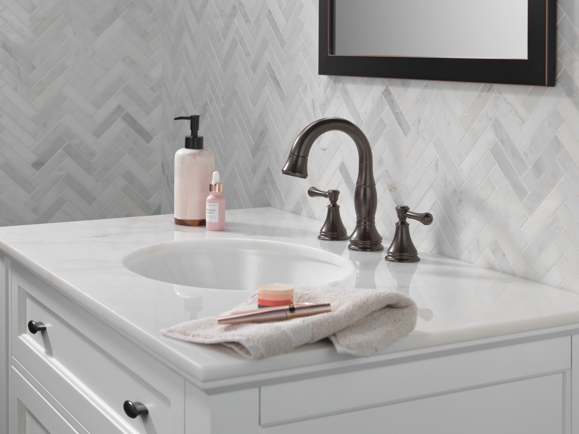 Delta Cassidy® Two Handle Widespread Pull Down Bathroom Faucet