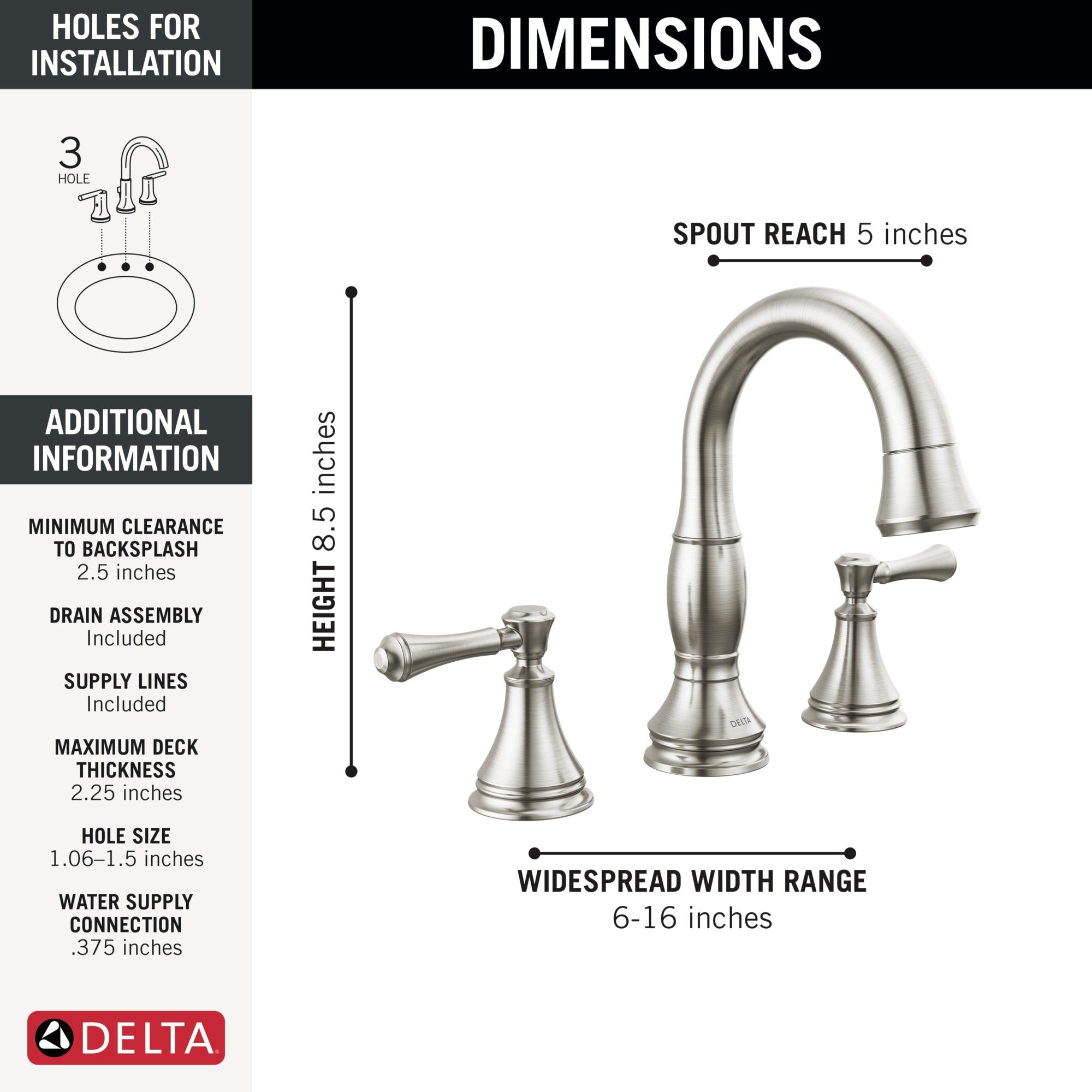 Delta Cassidy® Two Handle Widespread Pull Down Bathroom Faucet