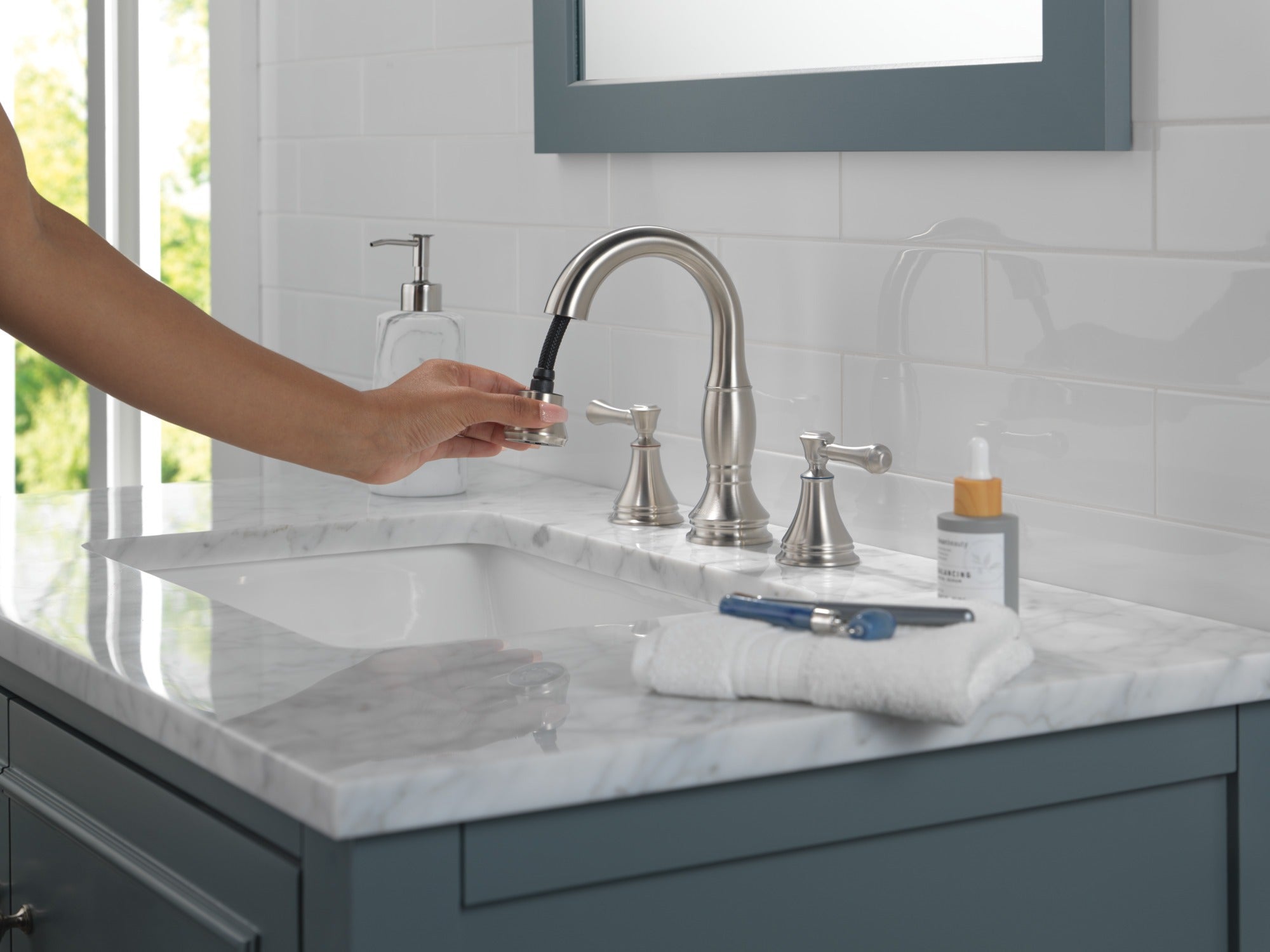 Delta Cassidy® Two Handle Widespread Pull Down Bathroom Faucet