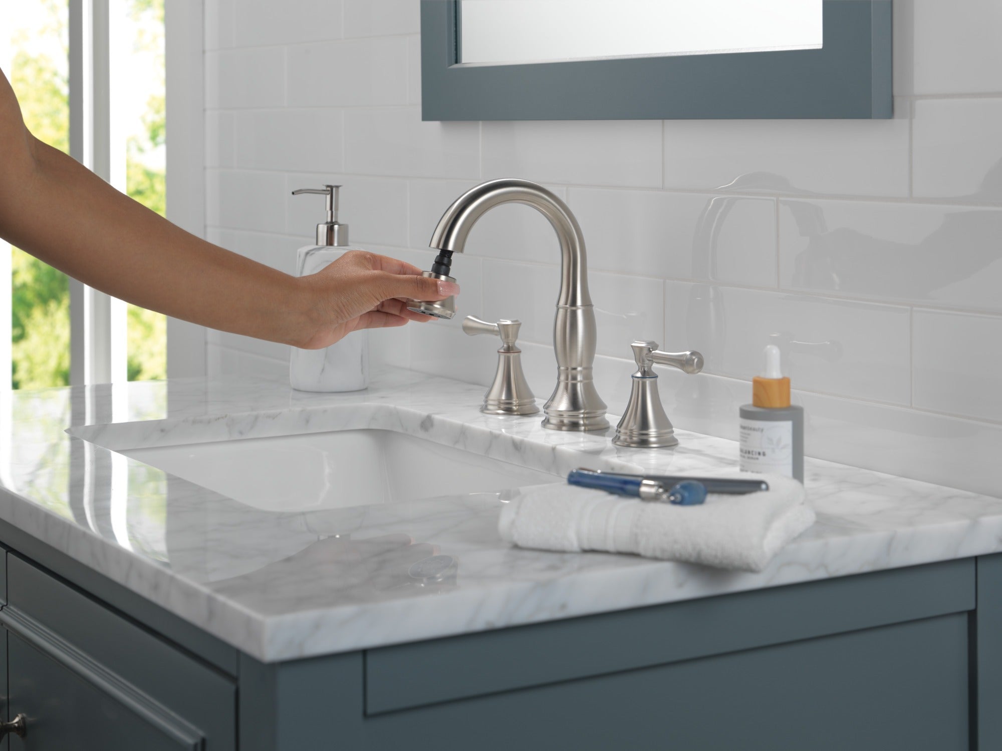 Delta Cassidy® Two Handle Widespread Pull Down Bathroom Faucet