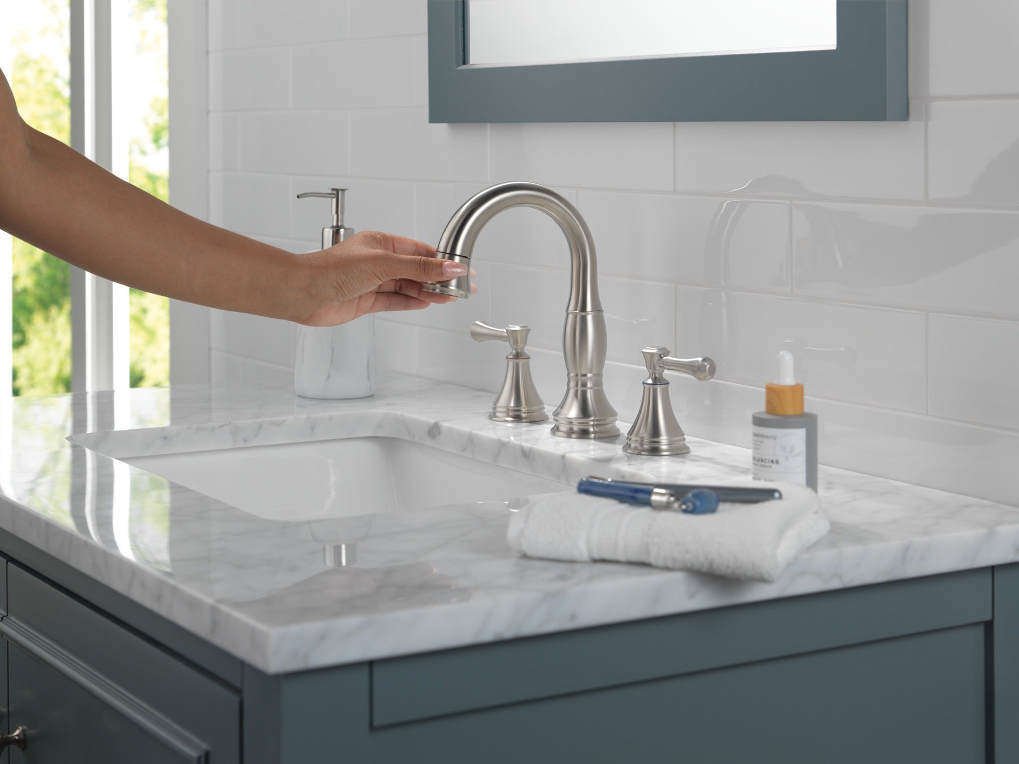 Delta Cassidy® Two Handle Widespread Pull Down Bathroom Faucet