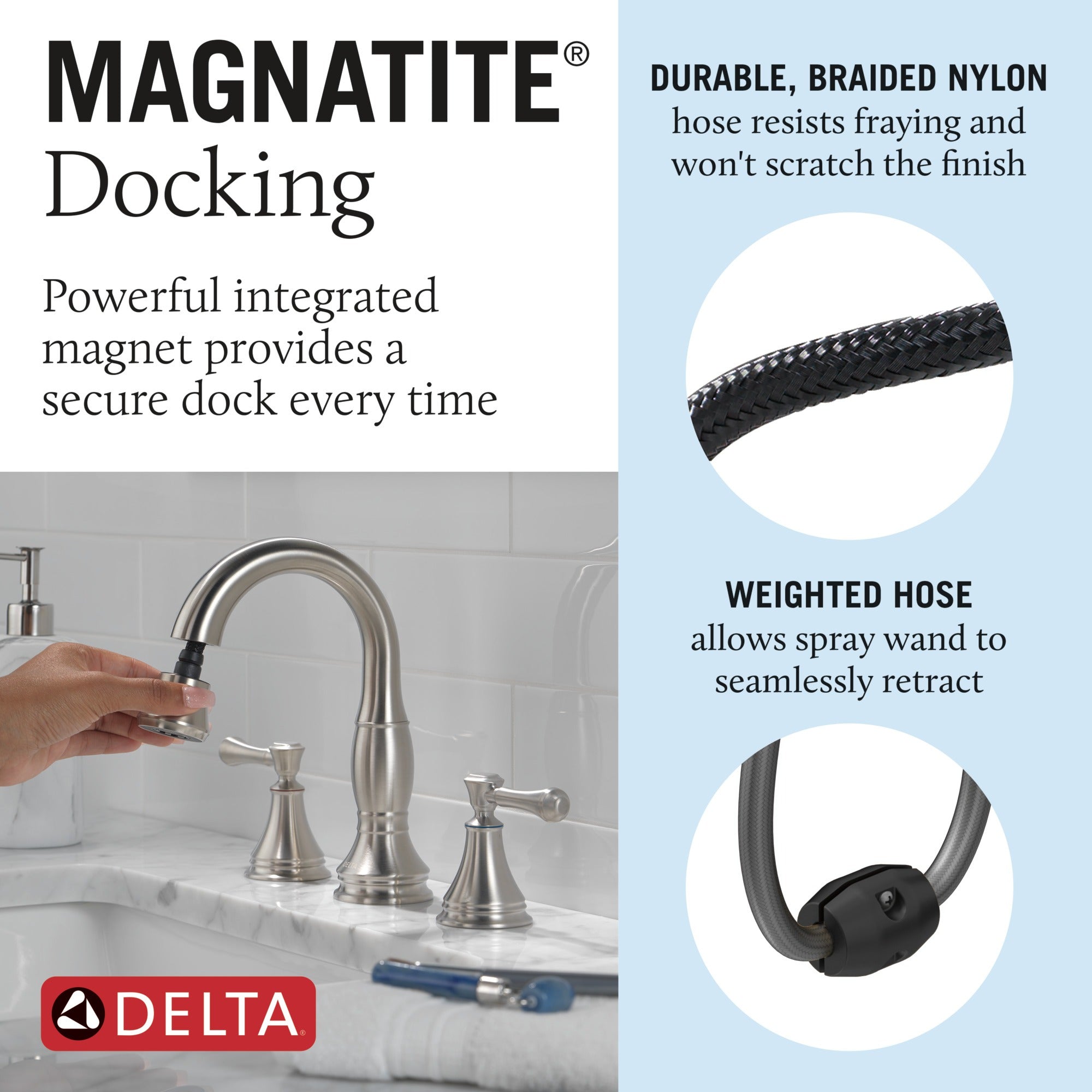 Delta Cassidy® Two Handle Widespread Pull Down Bathroom Faucet