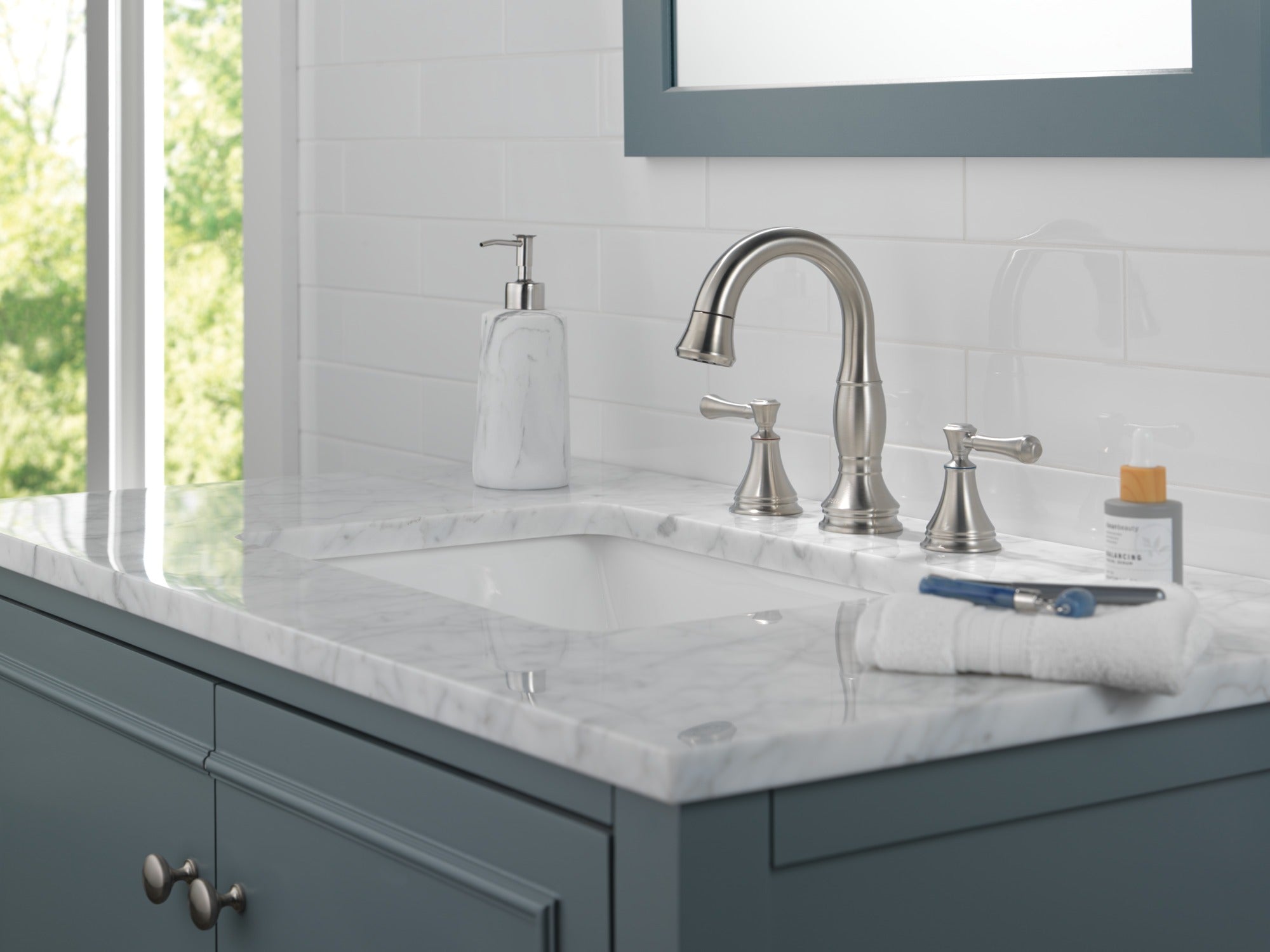 Delta Cassidy® Two Handle Widespread Pull Down Bathroom Faucet