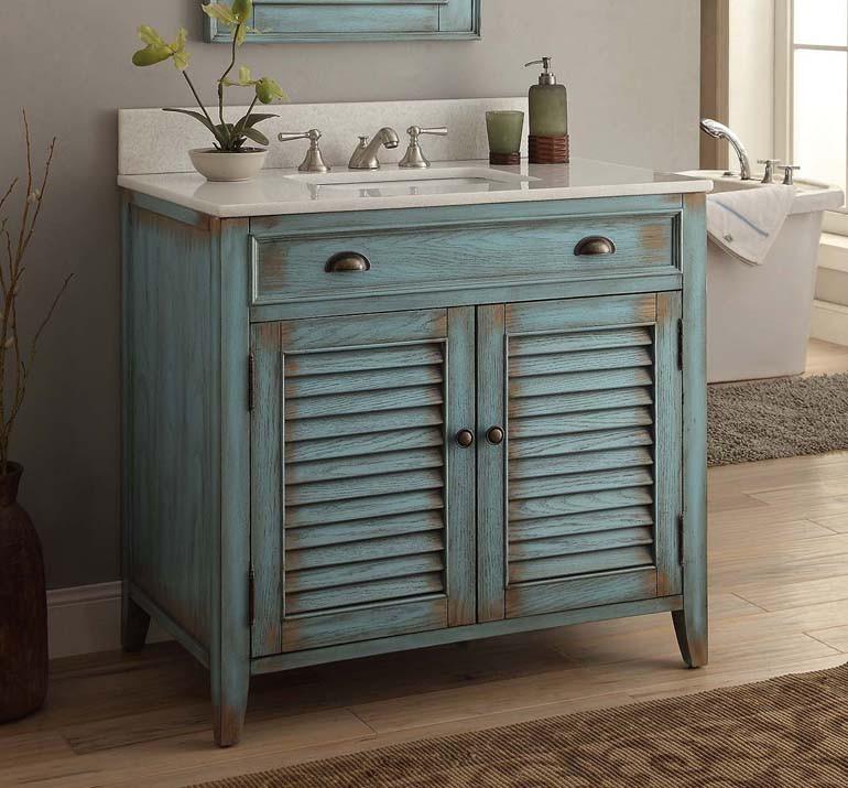 Chans Furniture CF-28884BU 36 Inch Abbeville Farmhouse Style Distressed Blue Bathroom Vanity