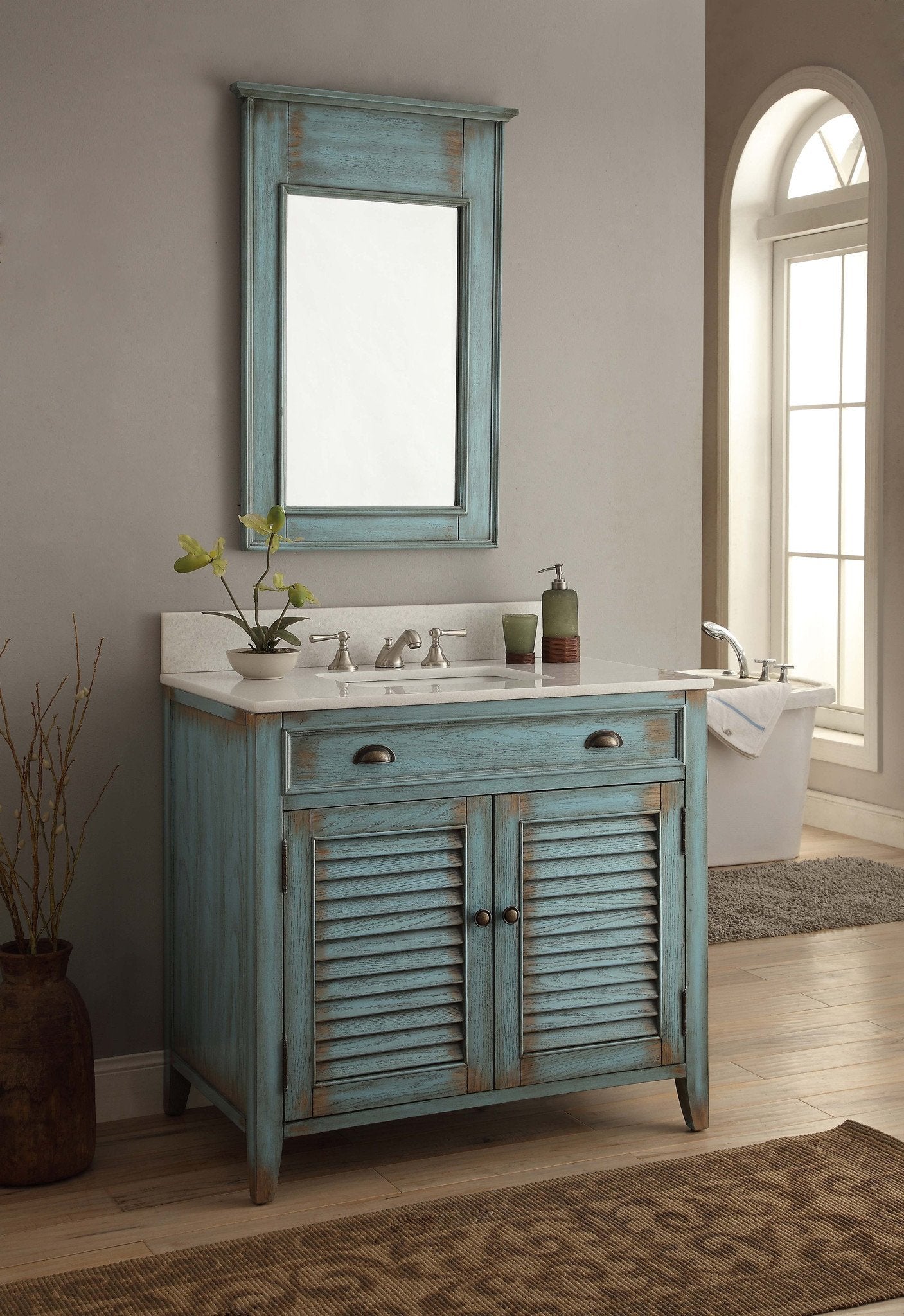 Chans Furniture CF-28884BU 36 Inch Abbeville Farmhouse Style Distressed Blue Bathroom Vanity