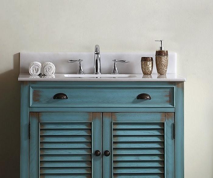 Chans Furniture CF-28884BU 36 Inch Abbeville Farmhouse Style Distressed Blue Bathroom Vanity