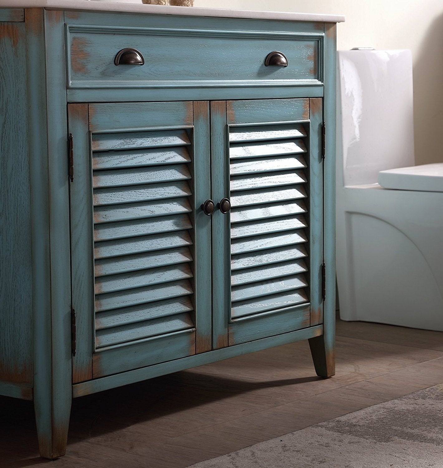 Chans Furniture CF-28884BU 36 Inch Abbeville Farmhouse Style Distressed Blue Bathroom Vanity