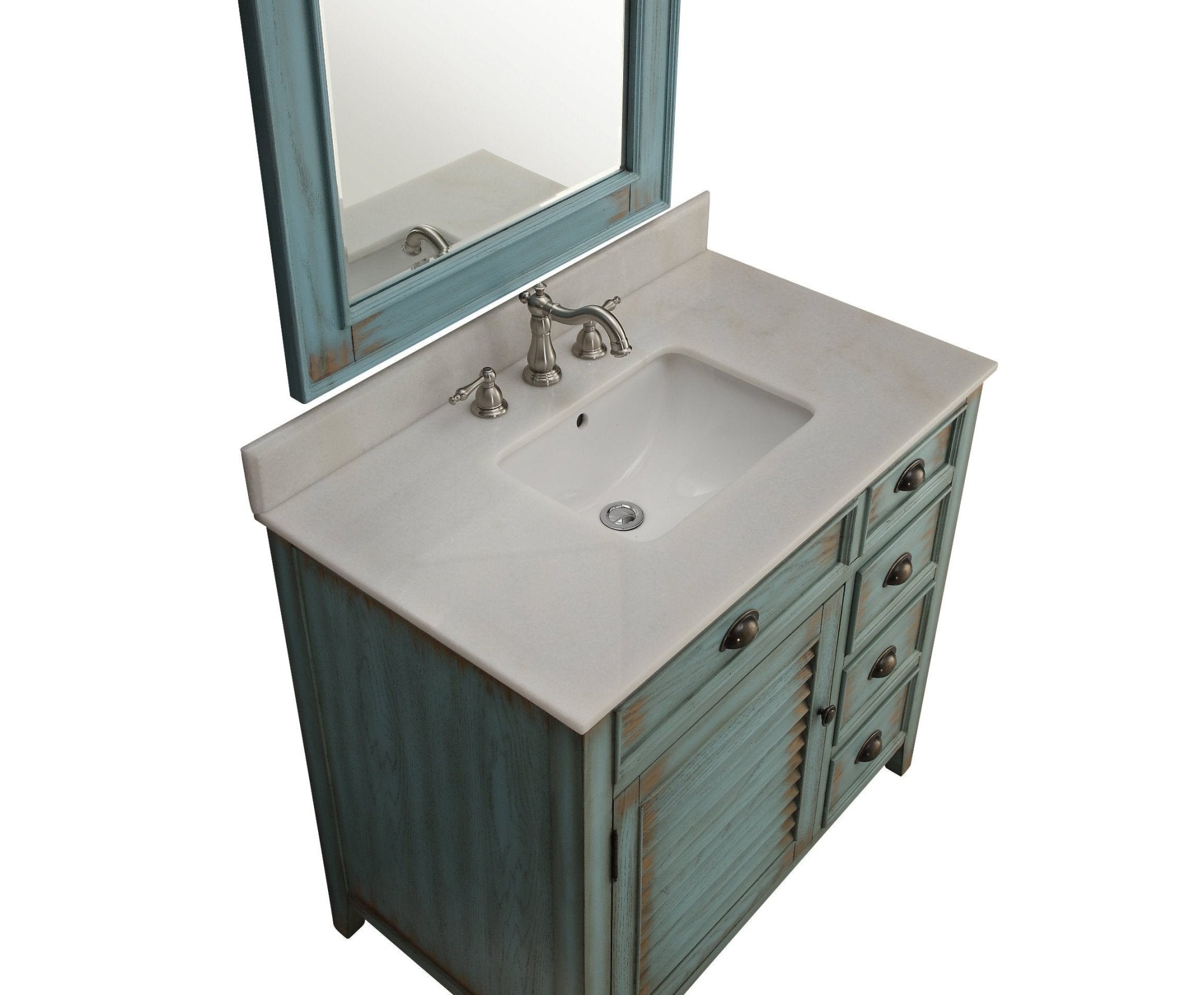 Chans Furniture CF-78887BU 36 Inch Abbeville Farmhouse Style Distressed Blue Bathroom Vanity