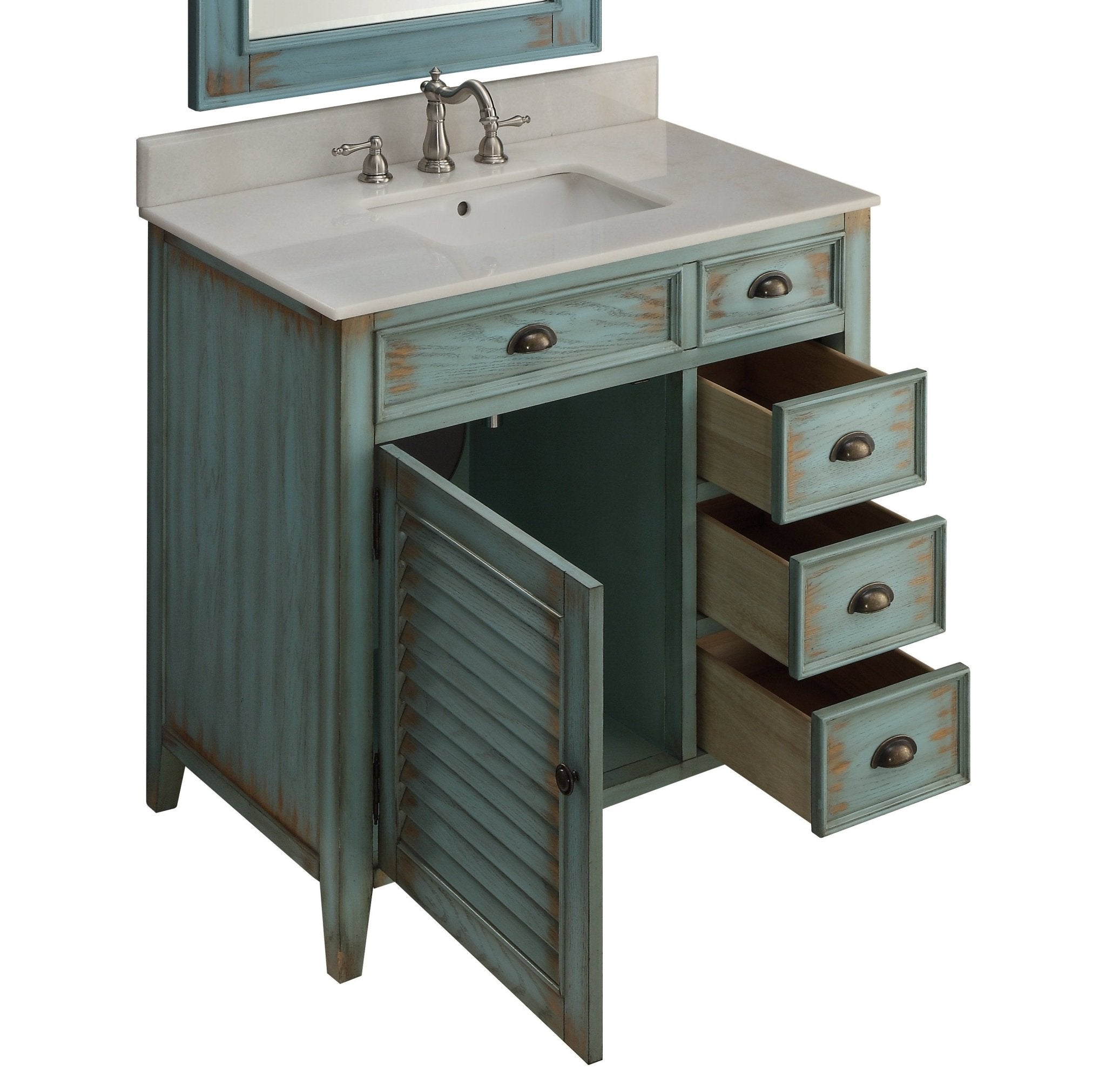 Chans Furniture CF-78887BU 36 Inch Abbeville Farmhouse Style Distressed Blue Bathroom Vanity