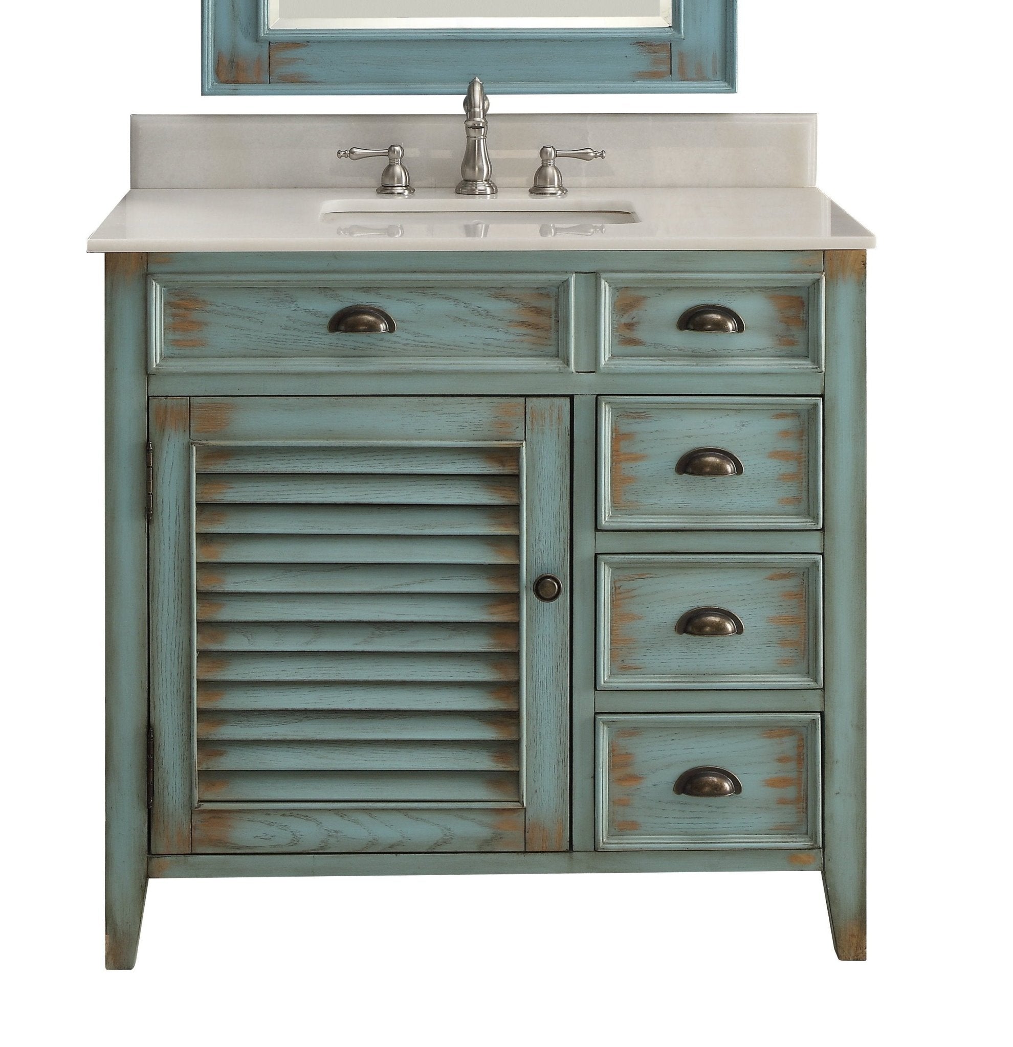 Chans Furniture CF-78887BU 36 Inch Abbeville Farmhouse Style Distressed Blue Bathroom Vanity