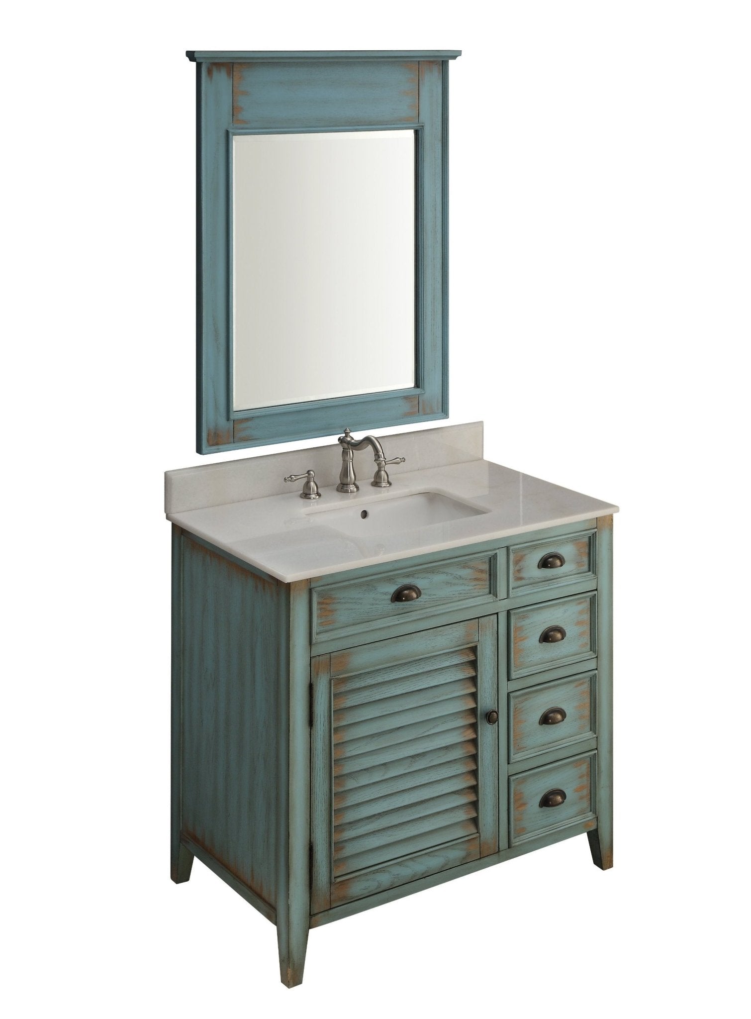Chans Furniture CF-78887BU 36 Inch Abbeville Farmhouse Style Distressed Blue Bathroom Vanity