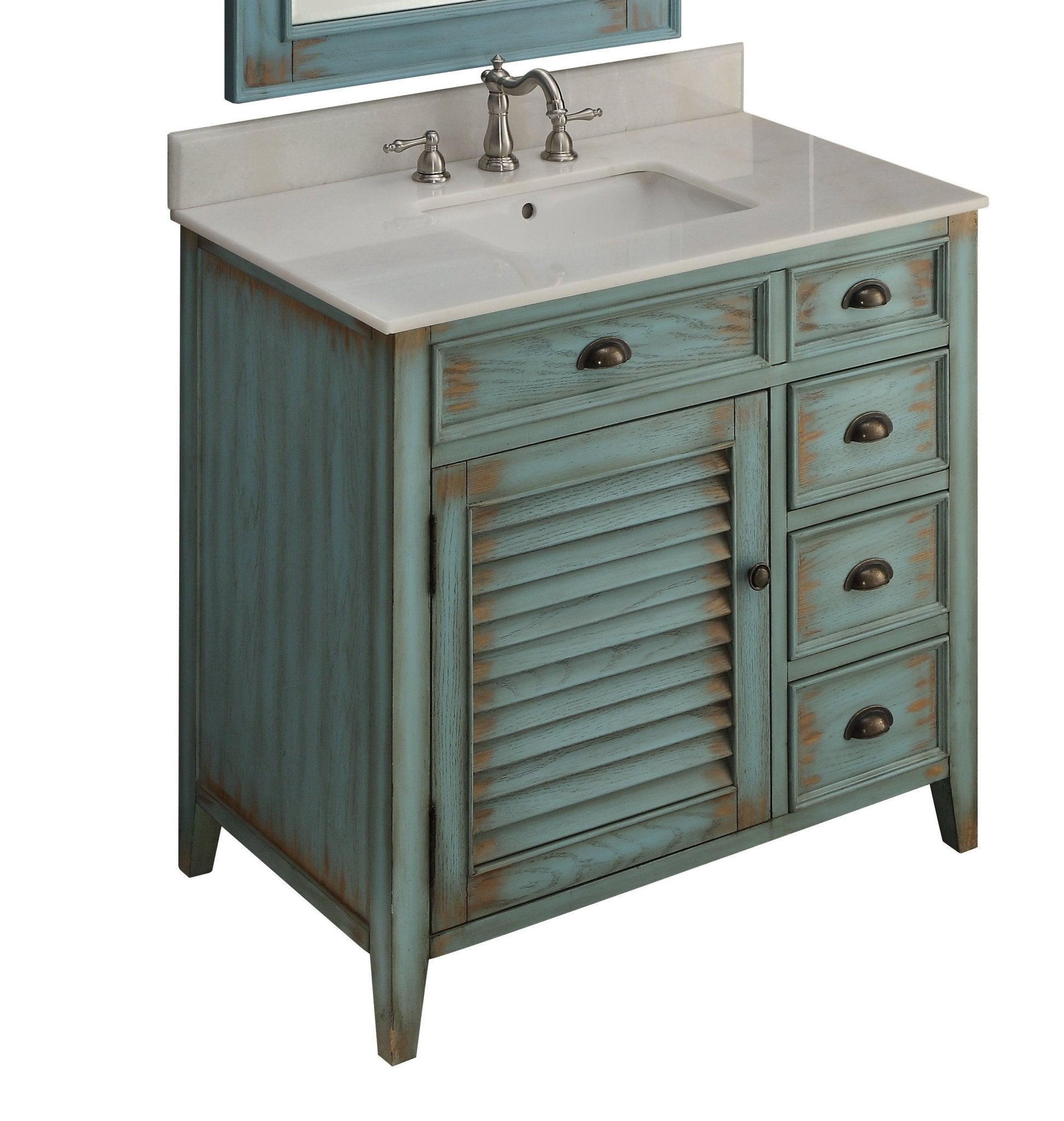 Chans Furniture CF-78887BU 36 Inch Abbeville Farmhouse Style Distressed Blue Bathroom Vanity