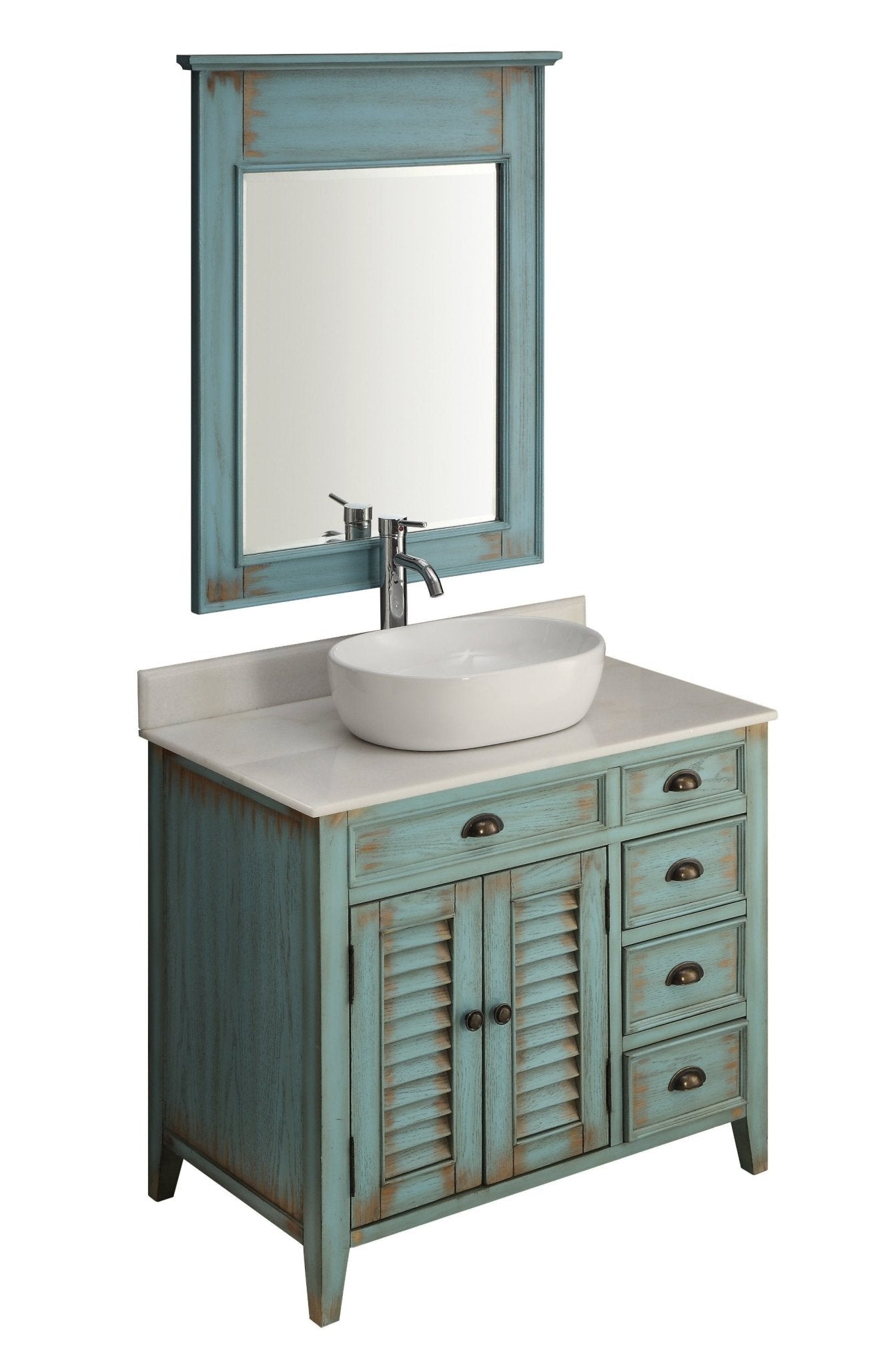 Chans Furniture CF-78886BU-BF 36 Inch Abbeville Farmhouse Style Distressed Blue Vessel Sink Bathroom Vanity