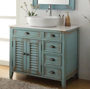 Chans Furniture CF-78886BU-BF 36 Inch Abbeville Farmhouse Style Distressed Blue Vessel Sink Bathroom Vanity