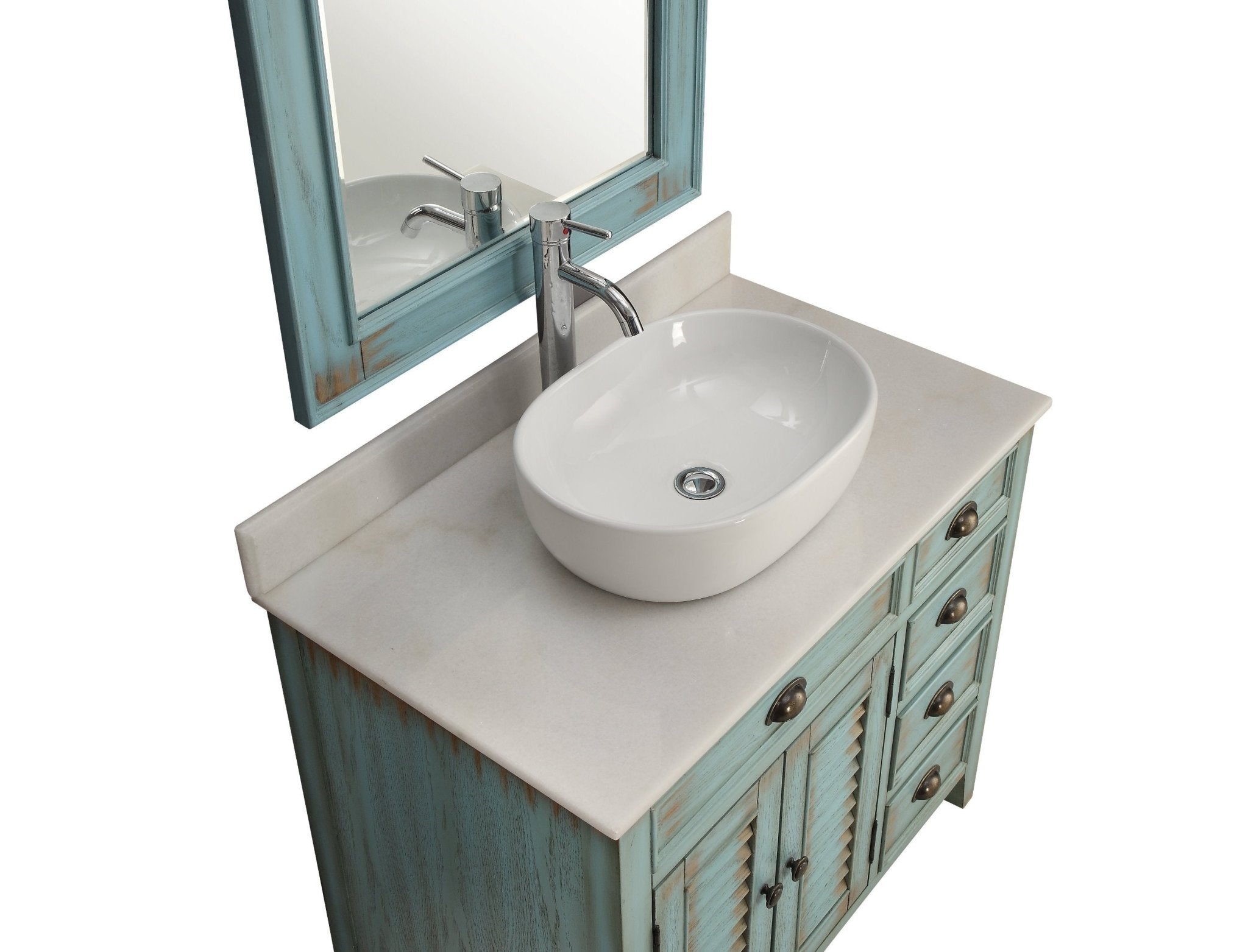 Chans Furniture CF-78886BU-BF 36 Inch Abbeville Farmhouse Style Distressed Blue Vessel Sink Bathroom Vanity