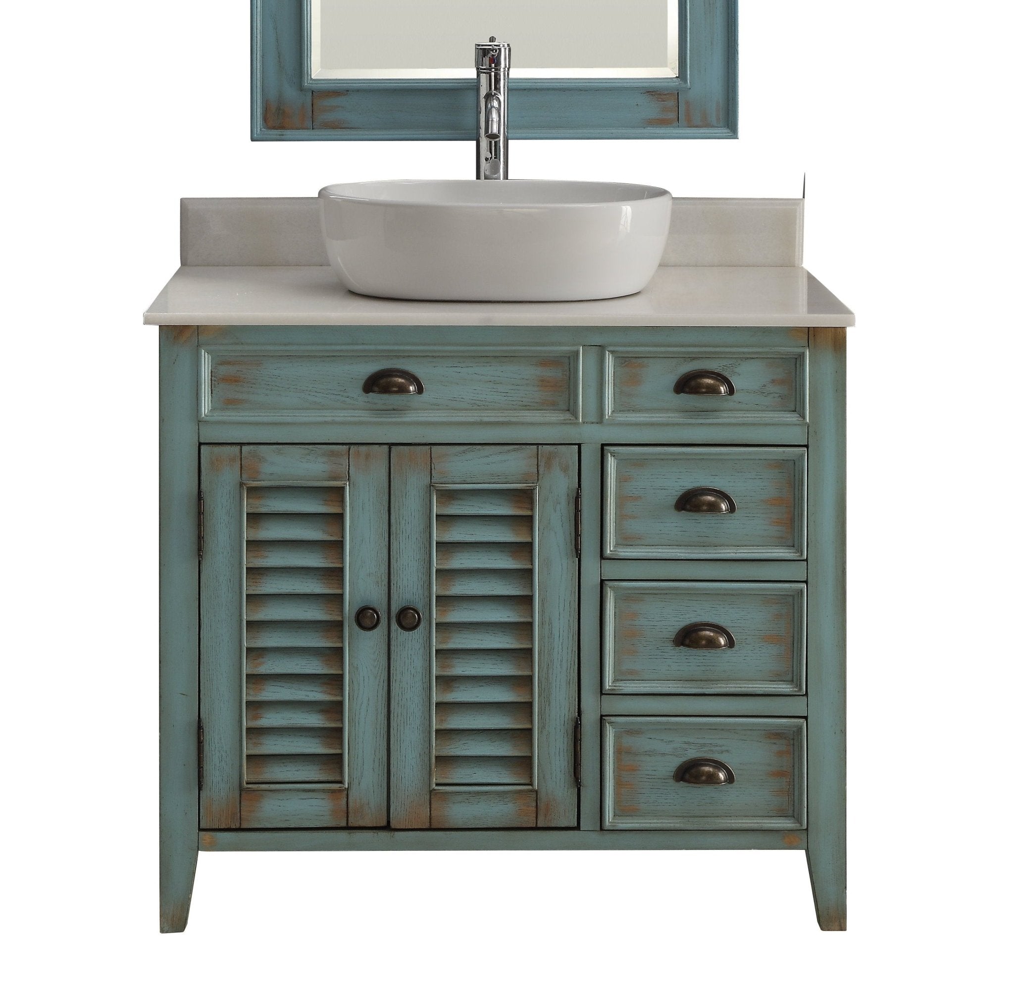 Chans Furniture CF-78886BU-BF 36 Inch Abbeville Farmhouse Style Distressed Blue Vessel Sink Bathroom Vanity