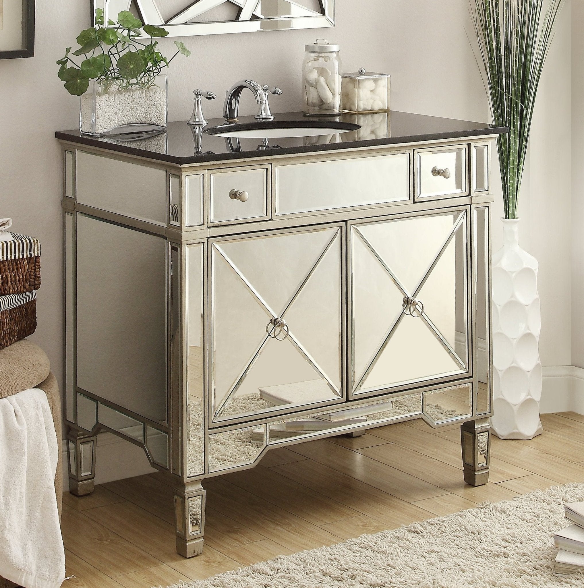 Chans Furniture YR-023G-36 36" Benton Collection Black Granite Top Ashlyn Bathroom Sink Vanity