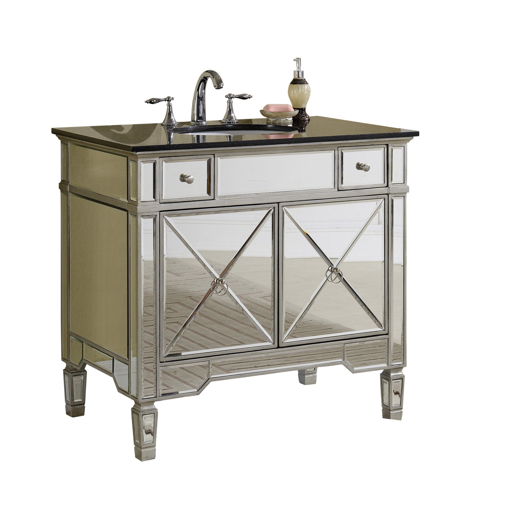 Chans Furniture YR-023G-36 36" Benton Collection Black Granite Top Ashlyn Bathroom Sink Vanity