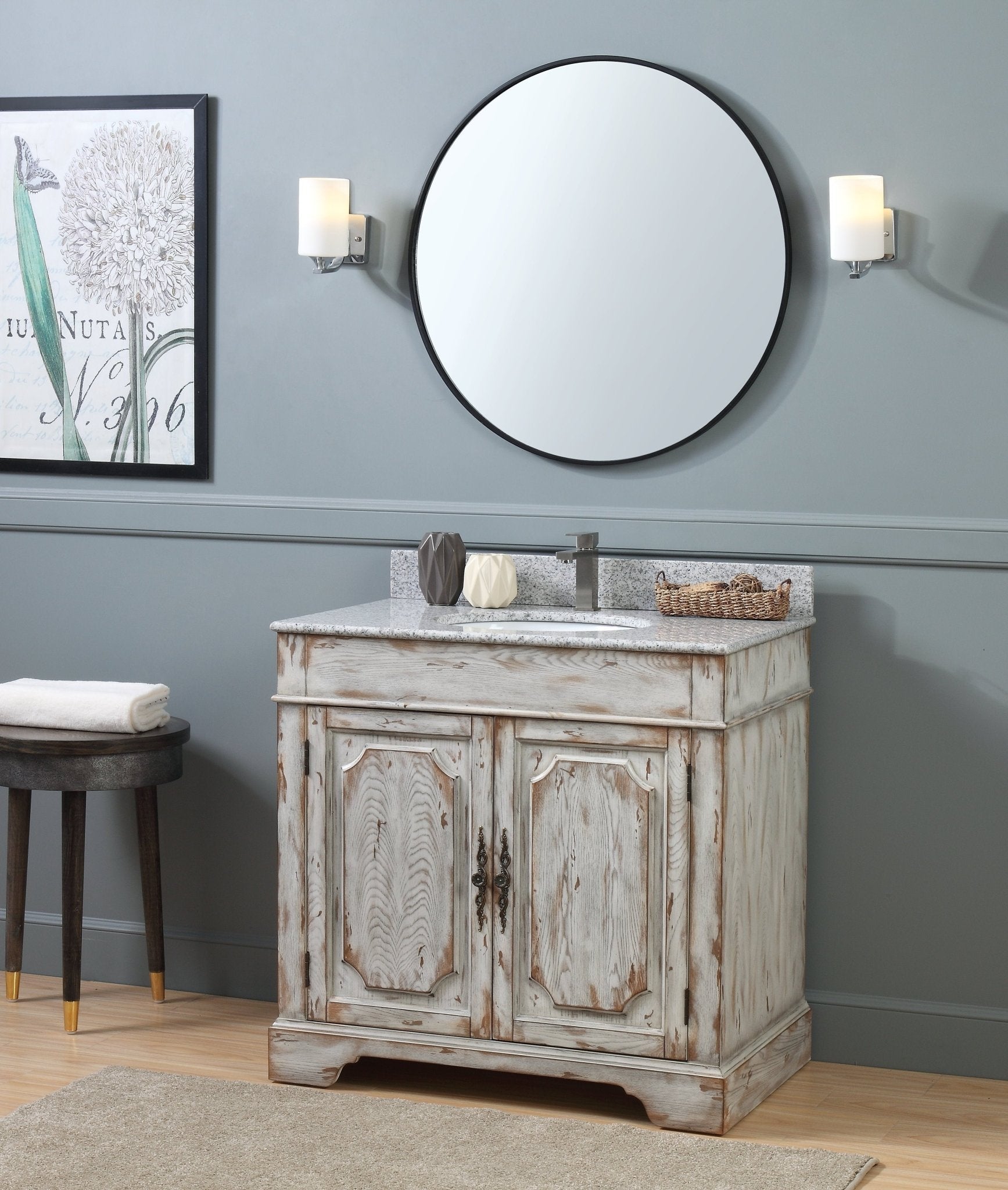 Chans Furniture RX-2215-WT 36" Benton Collection Litchfield Distressed Off White Rustic Style Bathroom Vanity