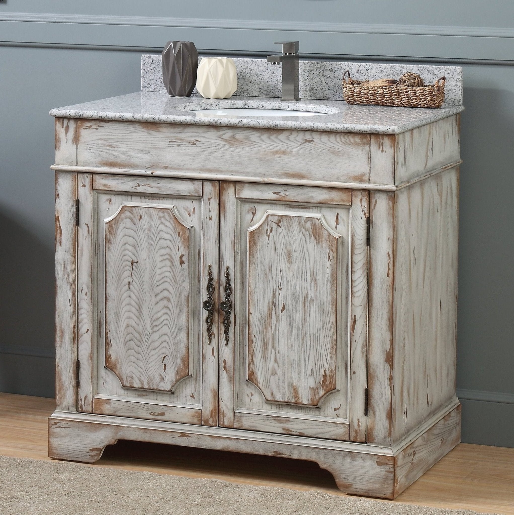 Chans Furniture RX-2215-WT 36" Benton Collection Litchfield Distressed Off White Rustic Style Bathroom Vanity