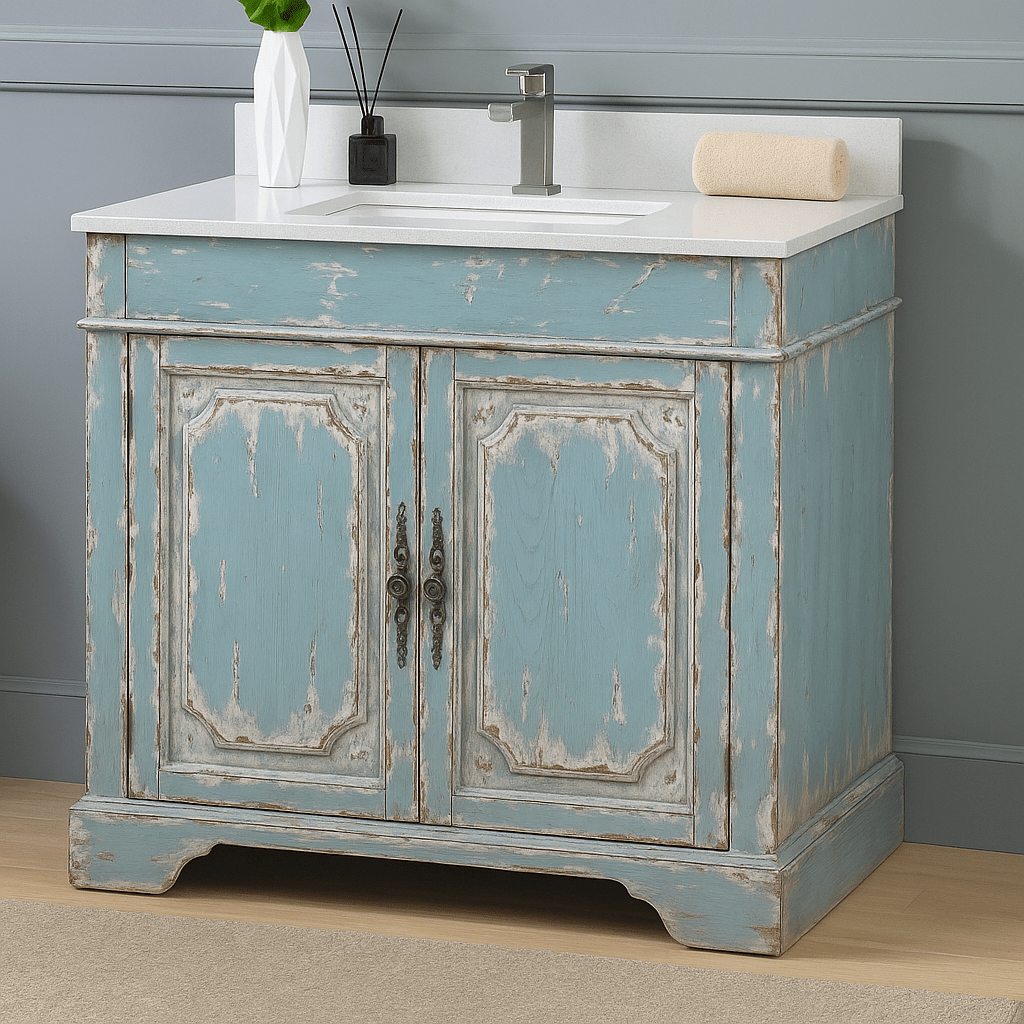 Chans Furniture RX-2211GS 36" Benton Collection Litchfield Distressed Rustic Light Blue Beach Style Bathroom Vanity