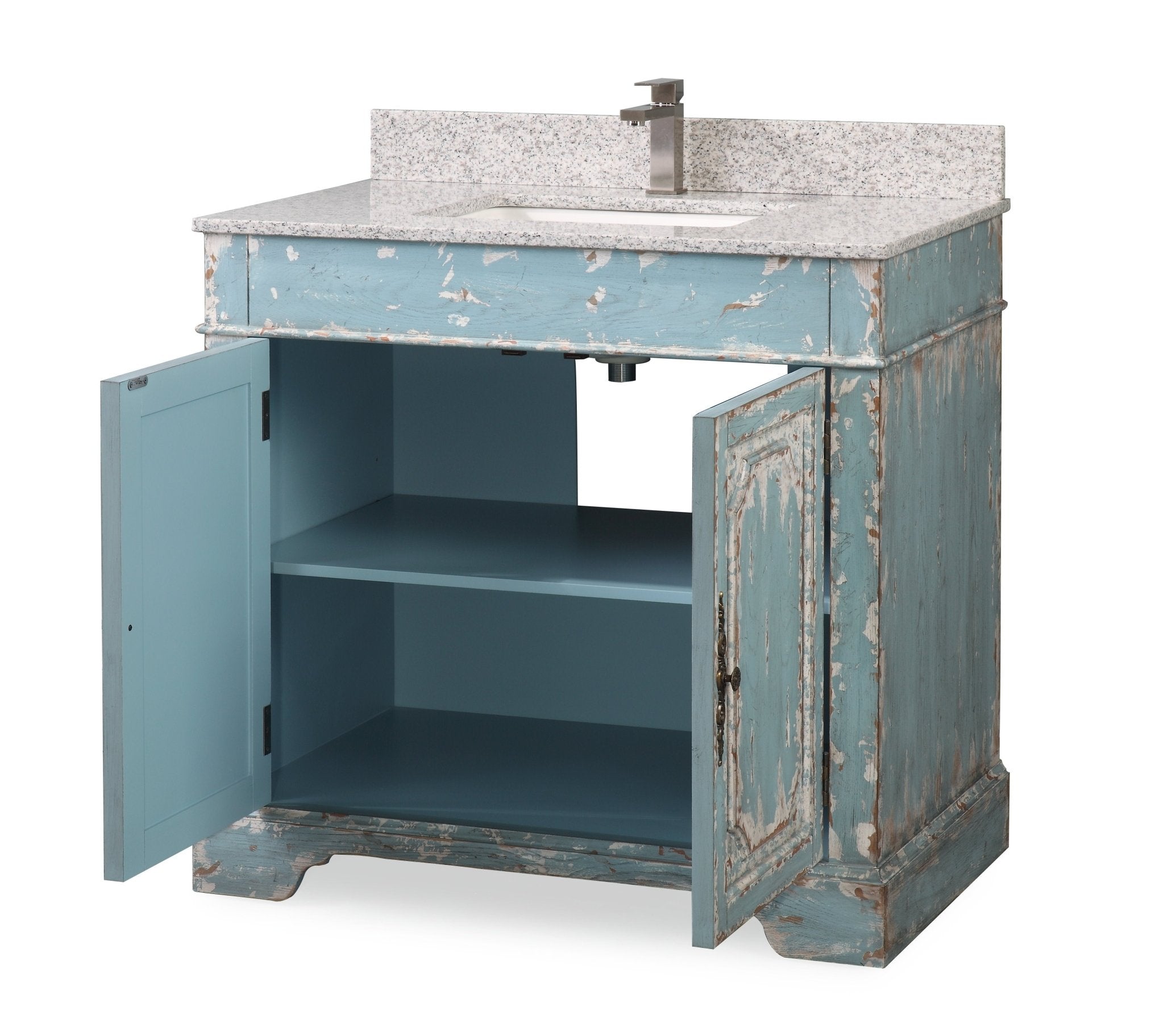 Chans Furniture RX-2211GS 36" Benton Collection Litchfield Distressed Rustic Light Blue Beach Style Bathroom Vanity