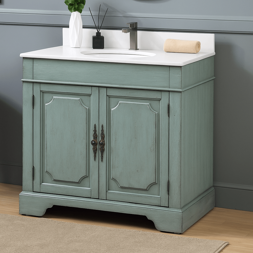 Chans Furniture RX-2218-WT 36" Benton Collection Litchfield Distressed Sage Green Bathroom Vanity