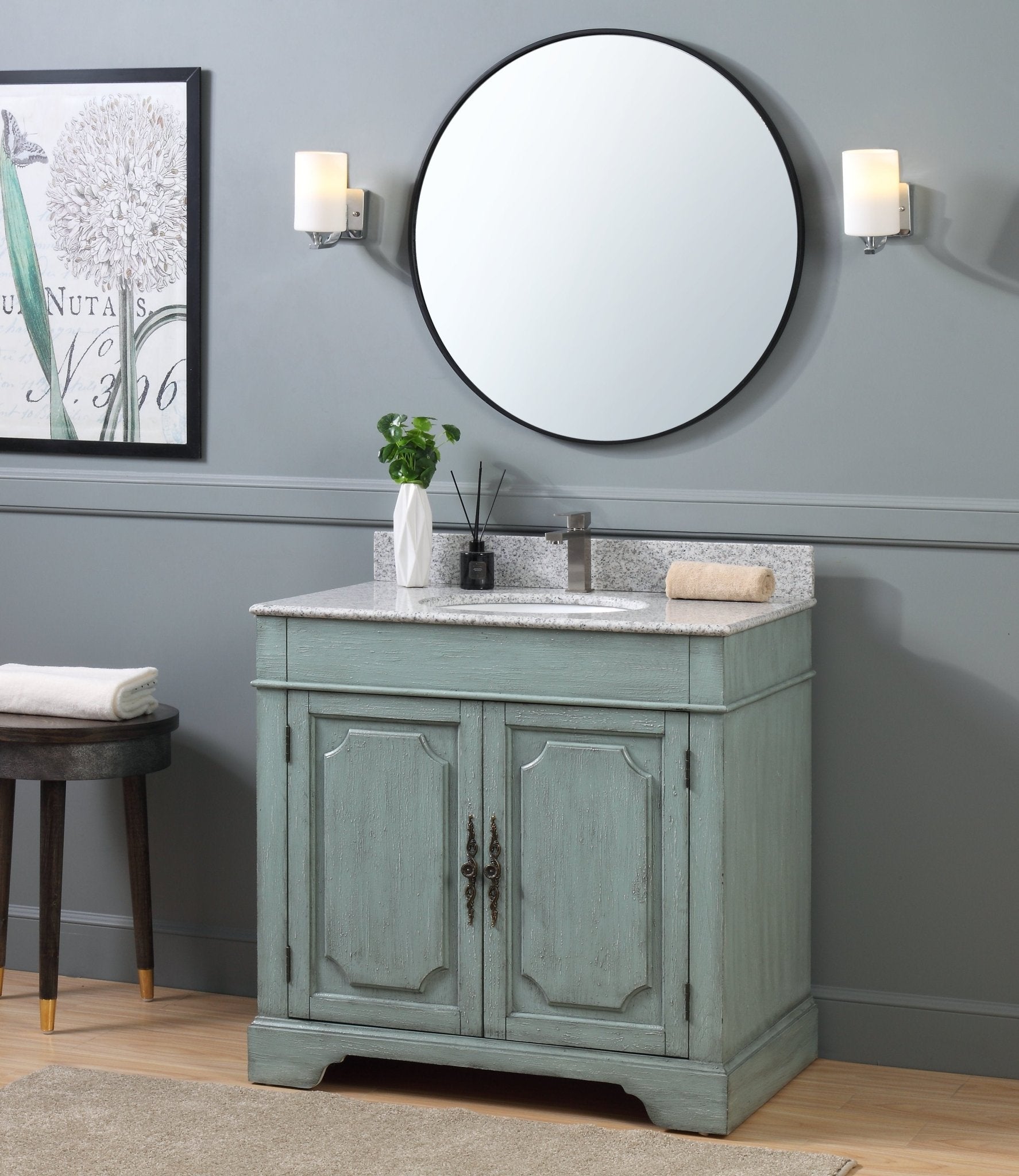Chans Furniture RX-2218-WT 36" Benton Collection Litchfield Distressed Sage Green Bathroom Vanity