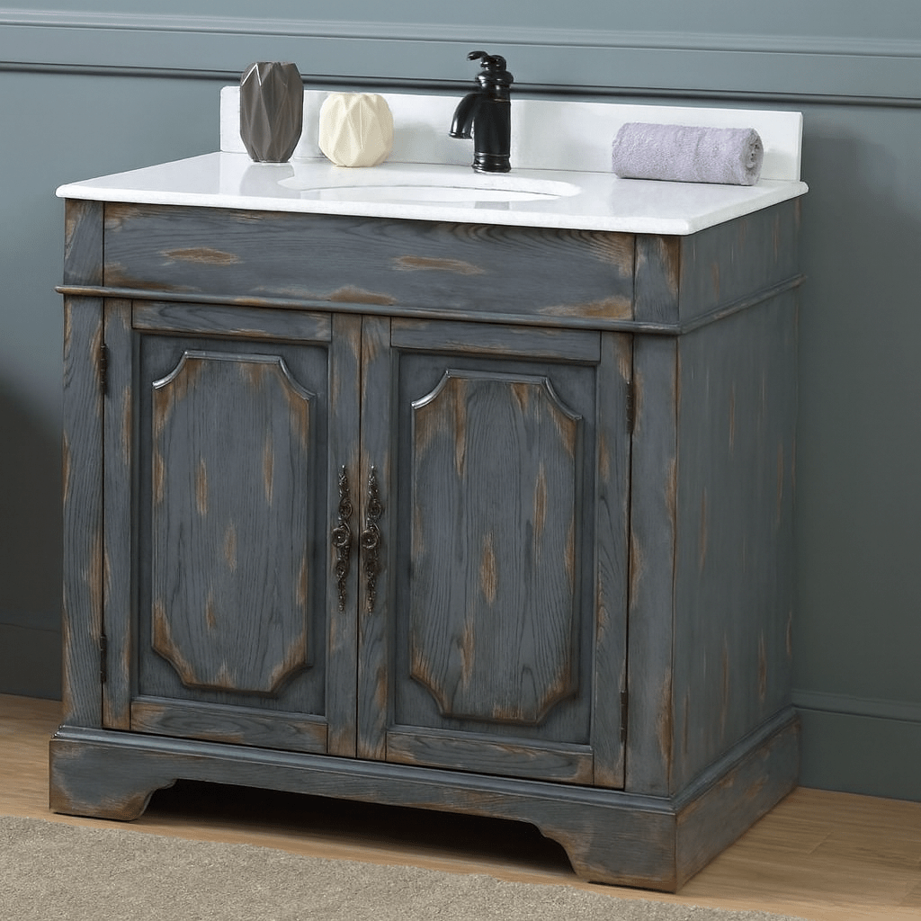 Chans Furniture RX-2217-WT 36" Benton Collection Litchfield Rustic Distressed Boho Gray Bathroom Vanity